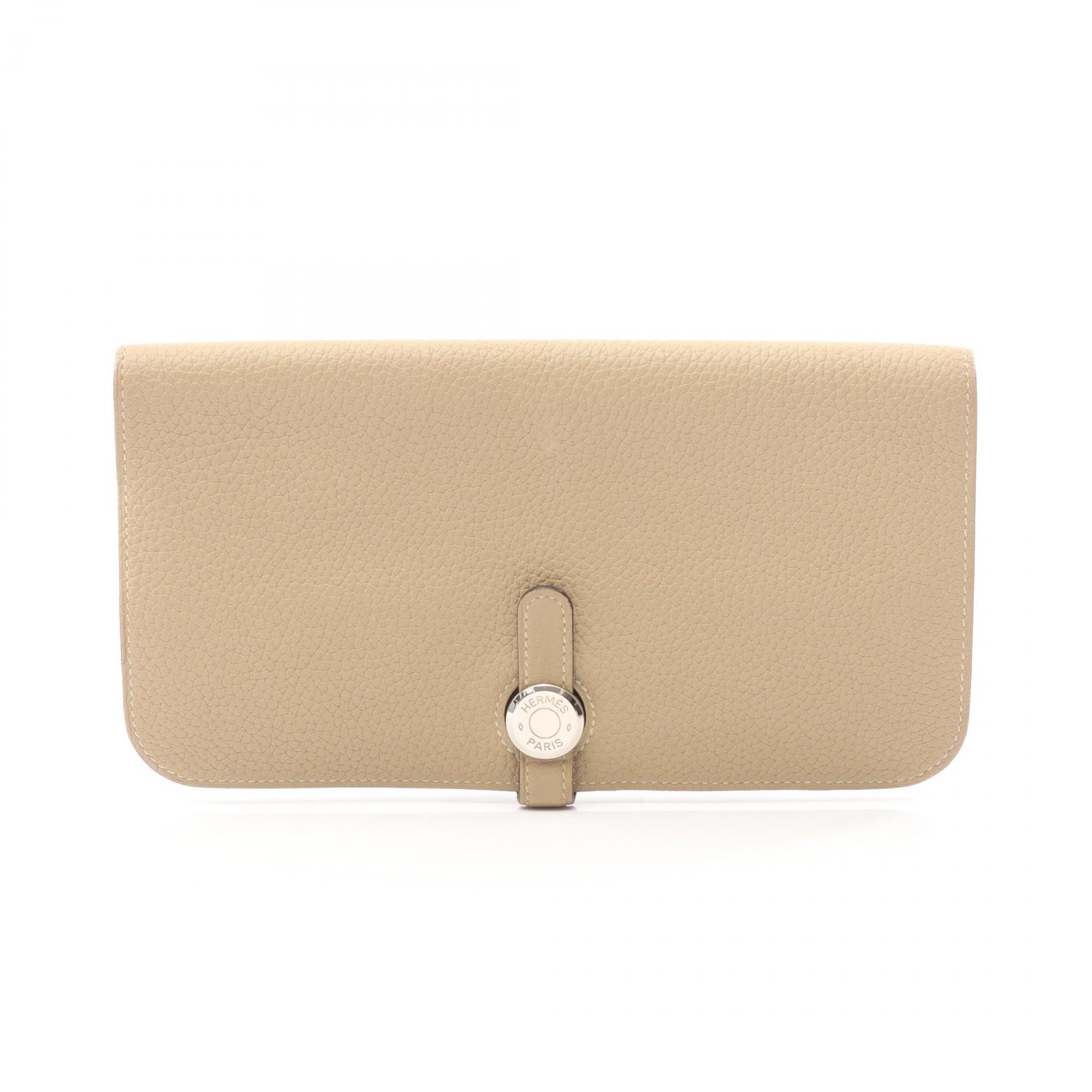 《全品5%クーポン×P5倍》エルメス HERMES ドゴンロング 二つ折り長財布 財布 レザー トリヨンクレマンス トリヨンクレマンス レディース ベージュ系 【中古】