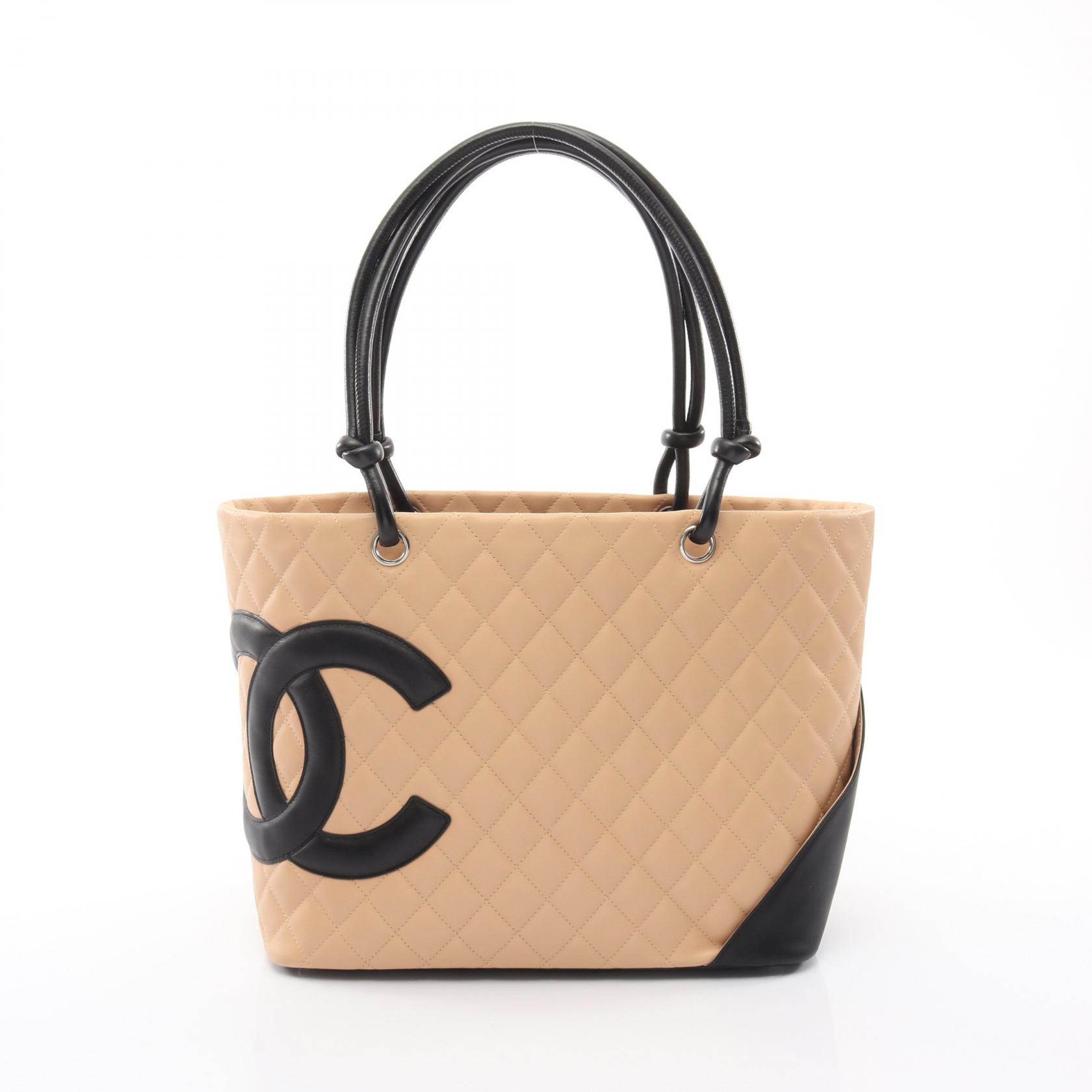【15%OFFクーポン対象】シャネル CHANEL カンボンライン ラージ トートバッグ バッグ レザー レディース ベージュ系 / ブラック系 【中古】