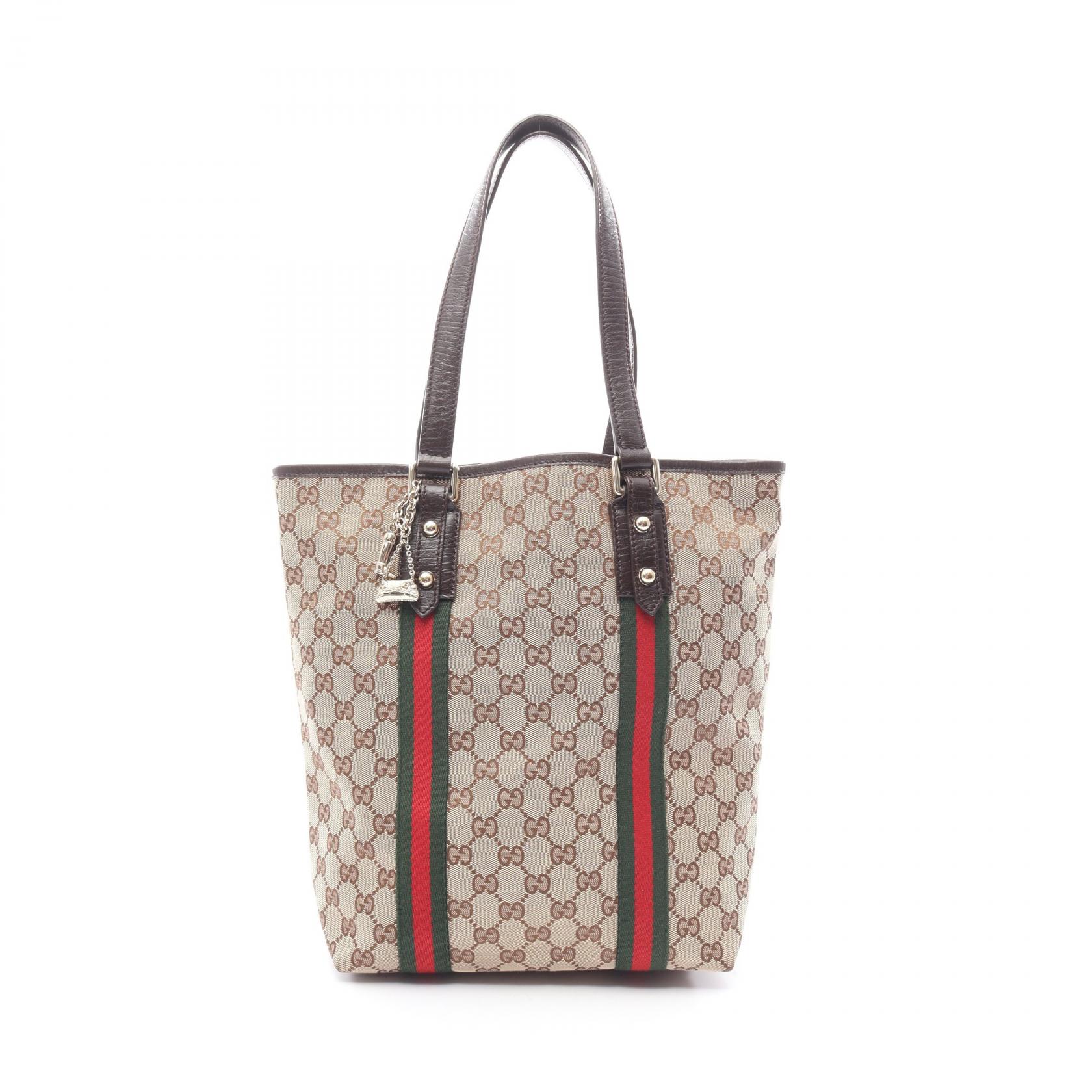《全品5%クーポン×P5倍》グッチ GUCCI GGキャンバス シェリーライン トートバッグ バッグ キャンバス レザー レディース ベージュ系 / マルチカラー 162899 【中古】