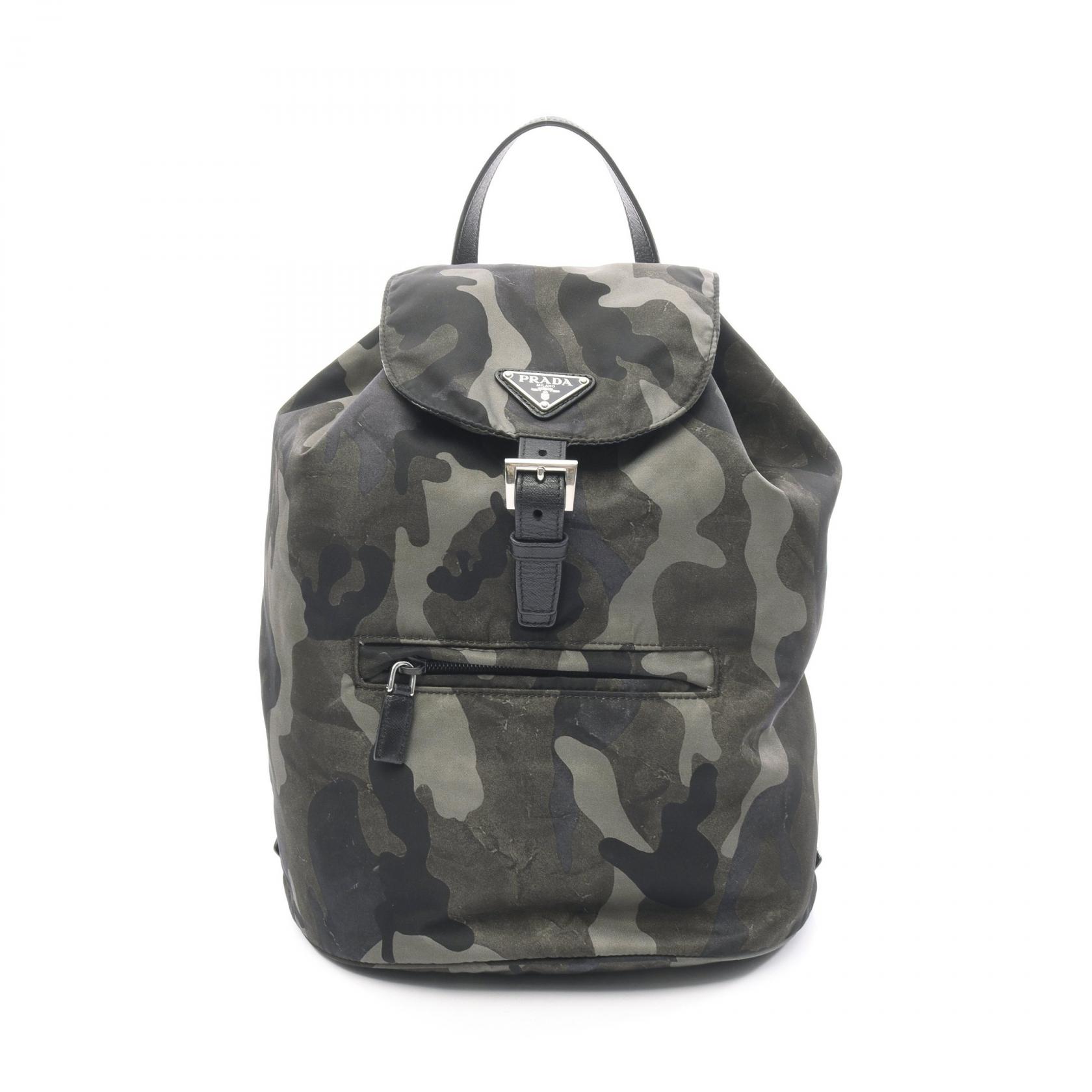 【SALE／1万円OFFクーポン】プラダ PRADA リュックサック バックパック バッグ ナイロン サフィアーノレザー メンズ グリーン系 / マルチカラー 【中古】