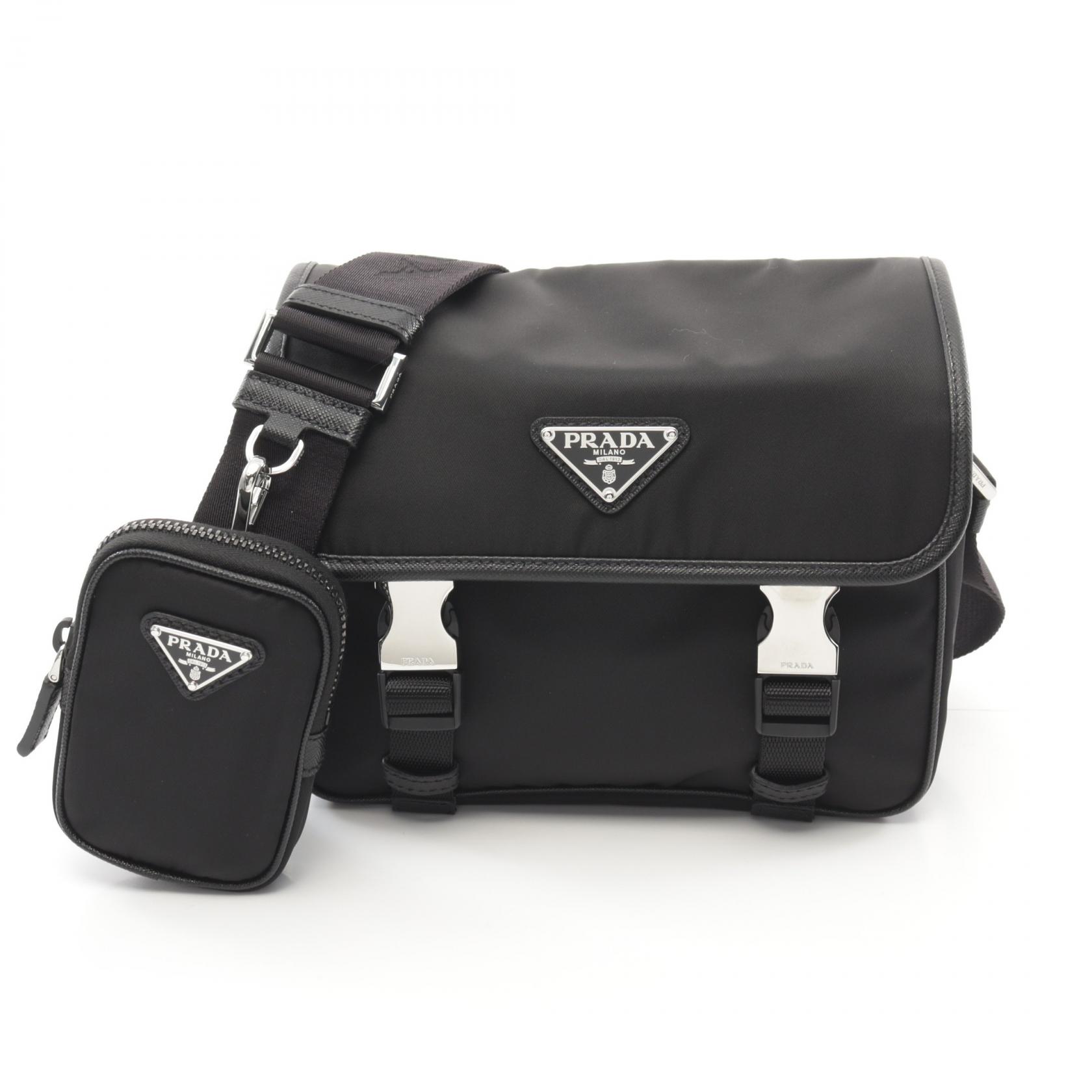 【15%OFFクーポン対象】プラダ PRADA RE-NYLON TESSUTO+SAFFIANO ショルダーバッグ バッグ ナイロン サフィアーノレザー メンズ ブラック系 2VD0342DMHF0002 【新品】
