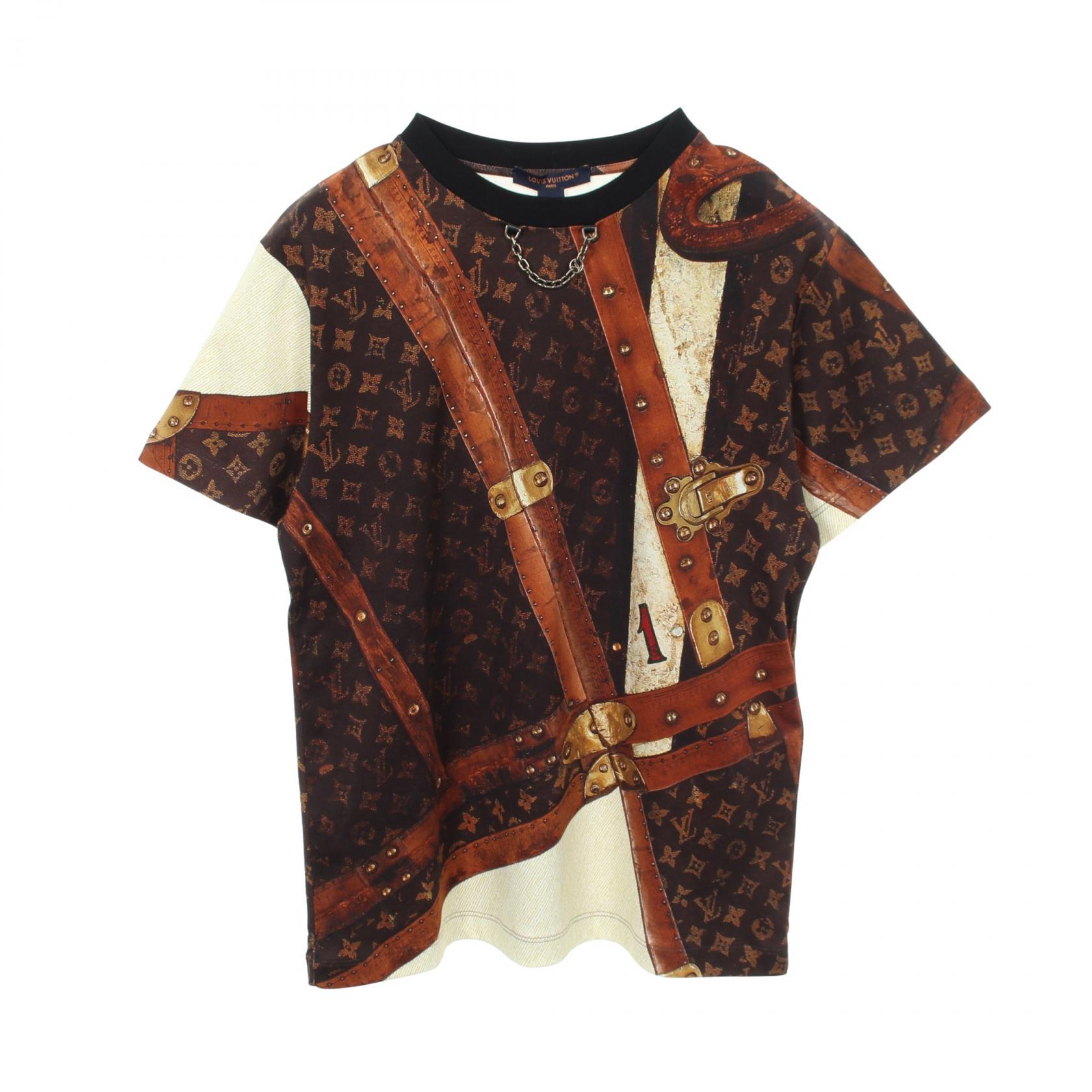 【SALE／1万円OFFクーポン】ルイ・ヴィトン LOUIS VUITTON LVトランク 半袖Tシャツ 衣料品 トップス コットン レディース ブラウン系 / マルチカラー 【中古】