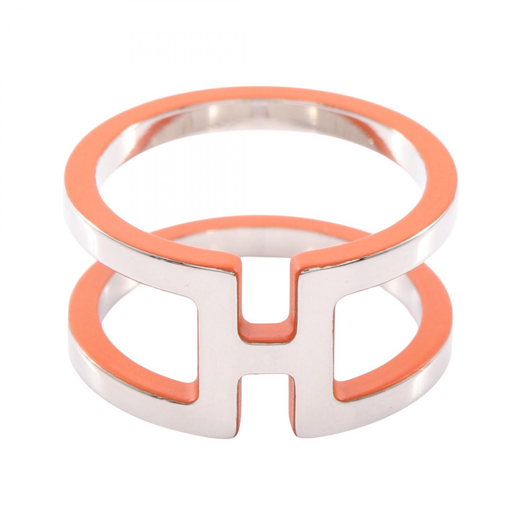 【15%OFFクーポン対象】エルメス HERMES Hアンロン スカーフリング アクセサリー メタル レディース シルバー系 / オレンジ系 【中古】