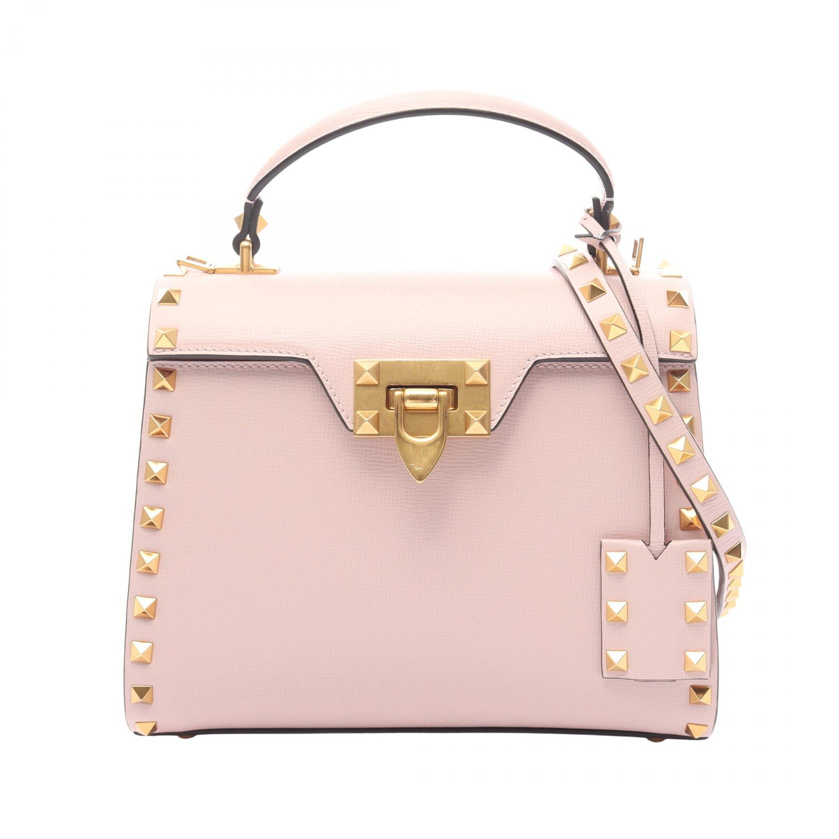 【SALE／1万円OFFクーポン】ヴァレンティノ・ガラヴァーニ Valentino Garavani ロックスタッズ アルコーブ ハンドバッグ バッグ レザー レディース ピンク系 【中古】