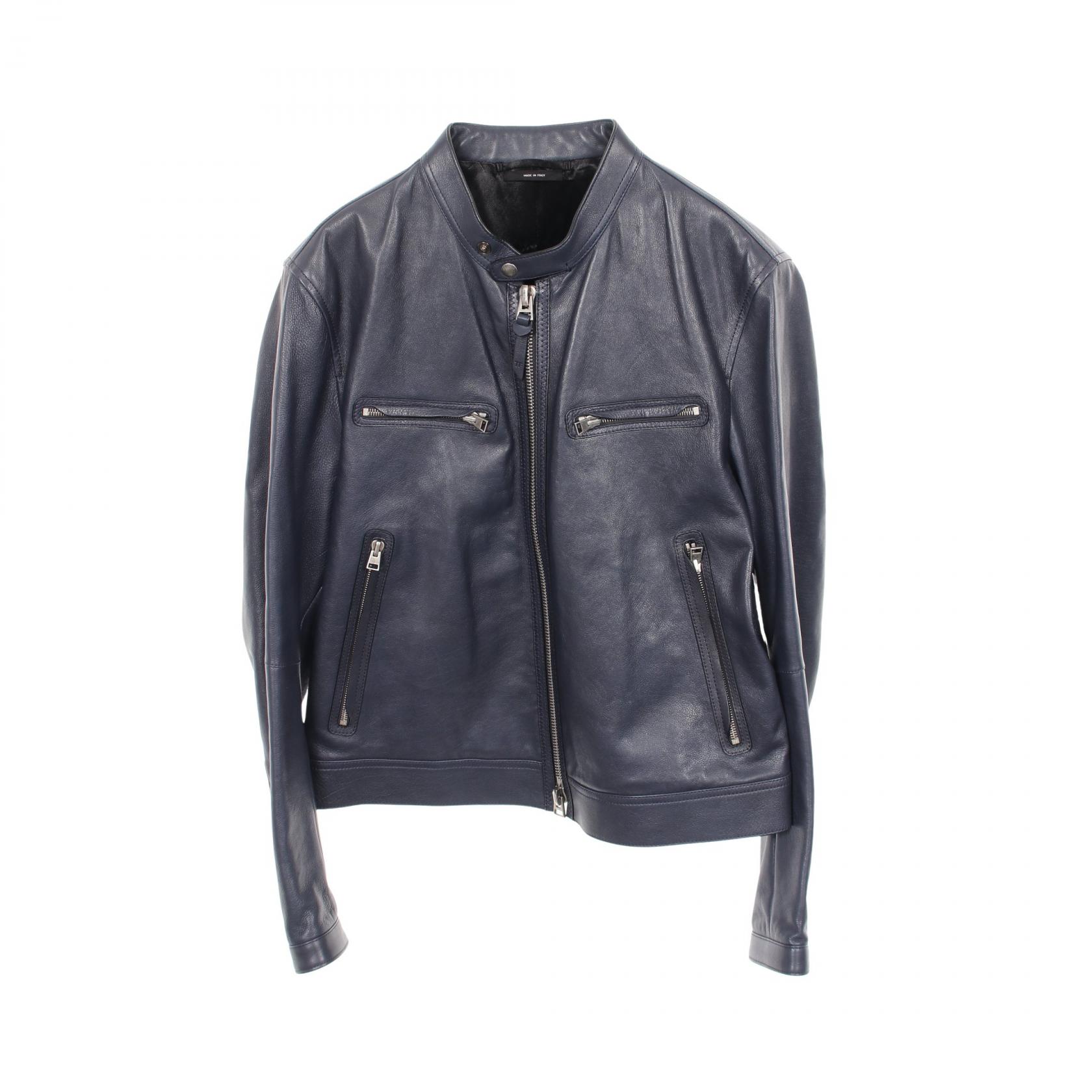 【SALE／10%OFFクーポン】トムフォード TOM FORD ライダースジャケット 衣料品 アウター レザー メンズ ネイビー系 BW486TFL822 【中古】