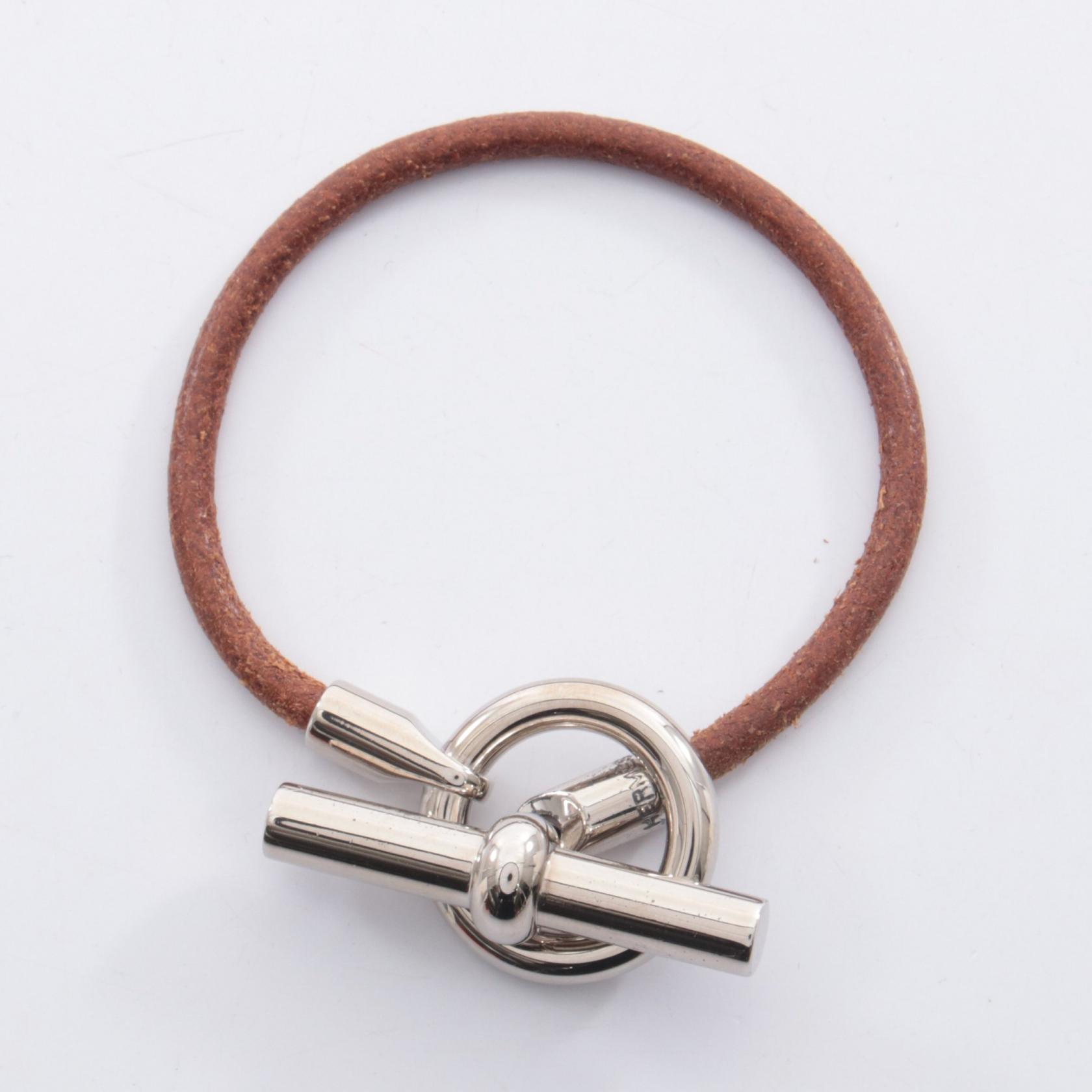《全品5%クーポン×P5倍》エルメス HERMES グレナン ブレスレット アクセサリー レザー ステンレススチール レディース ブラウン系 / シルバー系 【中古】