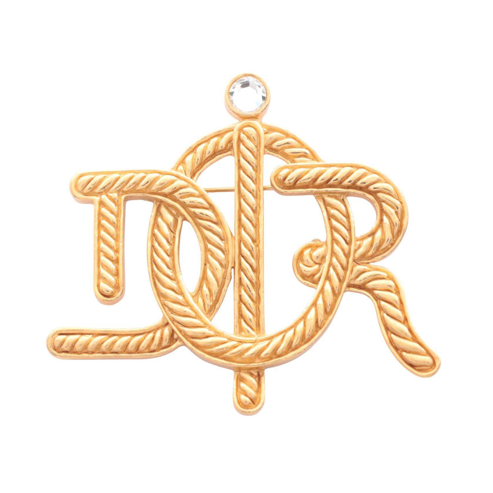 ≪10%OFFクーポン 7/19 20時~7/26 9:59≫ディオール Dior エンブレムロゴ ブローチ アクセサリー GP(ゴールドメッキ) ラインストーン レディース ゴールド系 / クリア系 【中古】|Mike Museum