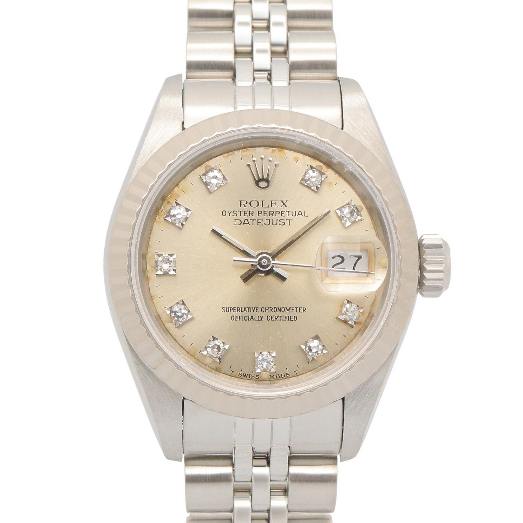 【10％OFFクーポン対象】ロレックス ROLEX デイトジャスト 10Pダイヤ L番 シルバー 旧ダイヤ 腕時計 時計 K18WG（ホワイトゴールド） ステンレススチール ダイヤモンド レディース シルバー系 旧ダイヤ 69174G 【中古】