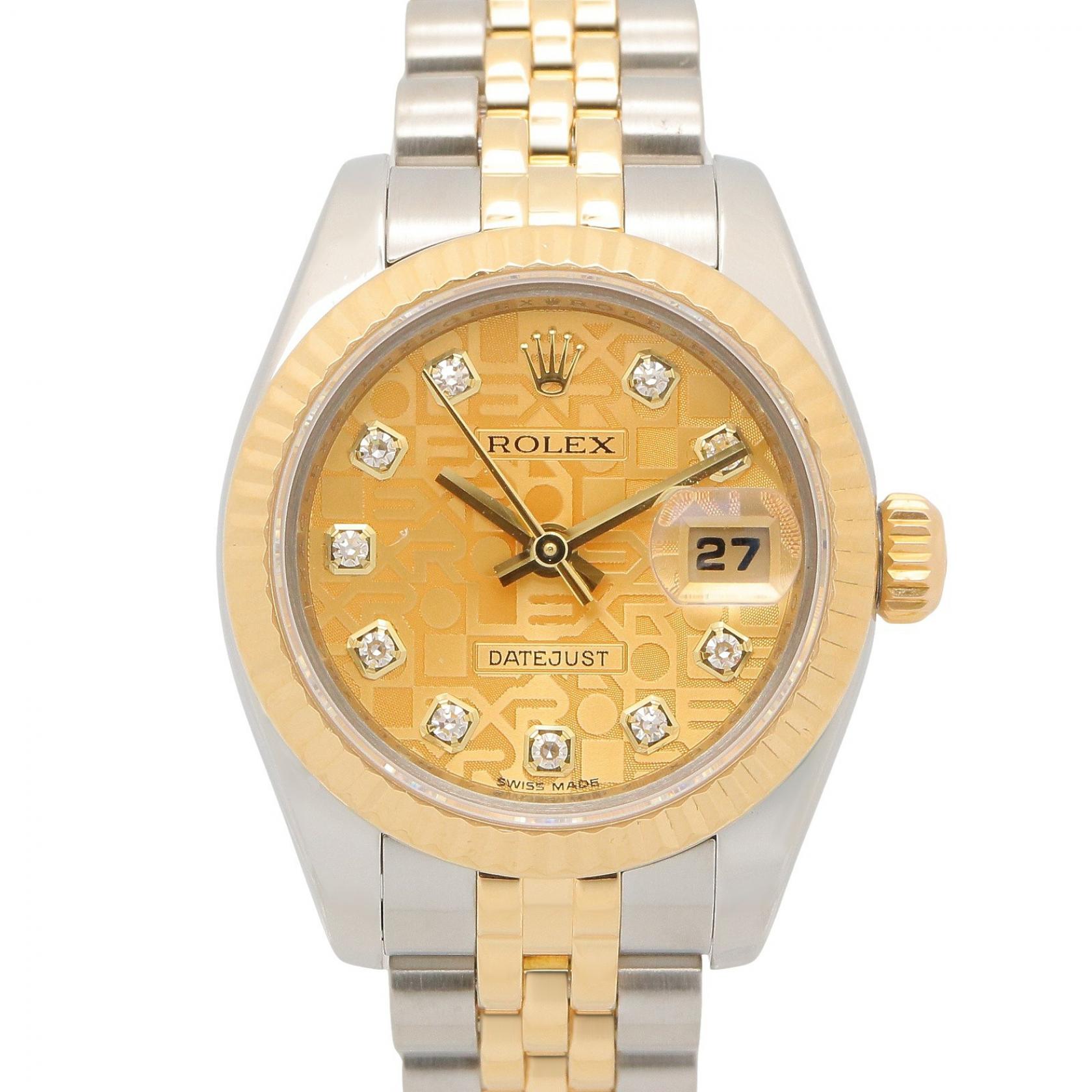 【SALE／10%OFFクーポン】ロレックス ROLEX デイトジャスト 10Pダイヤ Z番 シャンパン コンピュータ 新ダイヤ 腕時計 時計 K18（イエローゴールド） ステンレススチール ダイヤモンド レディース ゴールド系 シャンパン/コンピュータ/新ダイヤ 179173G 【中古】