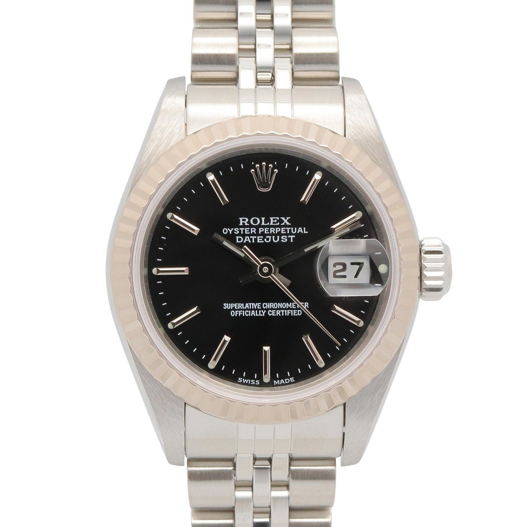 【SALE／10%OFFクーポン】ロレックス ROLEX デイトジャスト Y番 ブラック バー 腕時計 時計 K18WG（ホワイトゴールド） ステンレススチール レディース ブラック系 / シルバー系 79174 【中古】