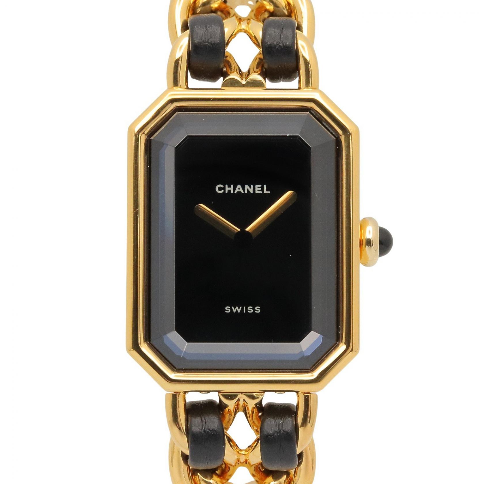 【15%OFFクーポン対象】シャネル CHANEL プルミエール M 腕時計 時計 GP（ゴールドメッキ） レザーベルト レディース ブラック系 H0001 【中古】 193,000円