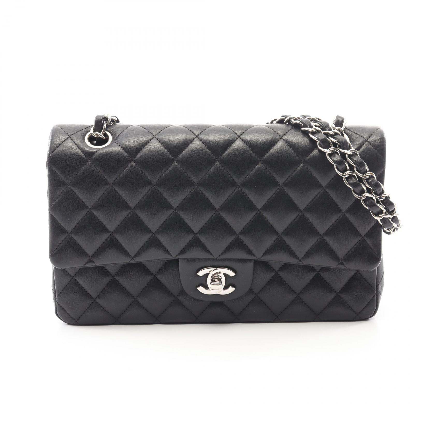 【15%OFFクーポン対象】シャネル CHANEL マトラッセ Wフラップ ショルダーバッグ バッグ ラムスキン（羊革） レディース ブラック系 【中古】
