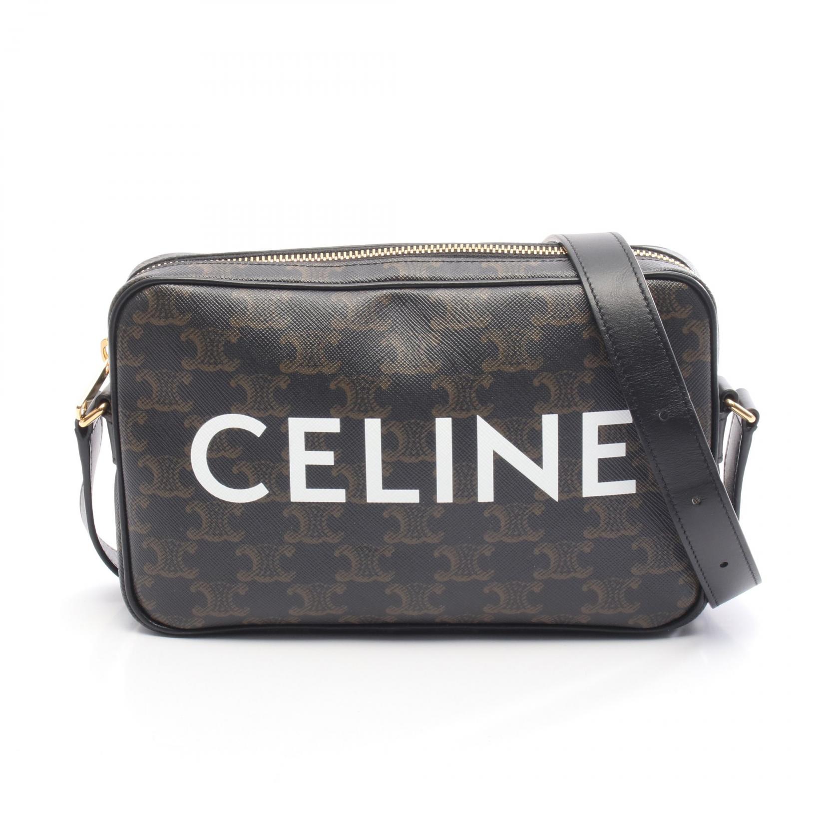 【SALE／1万円OFFクーポン】セリーヌ CELINE トリオンフ ミディアム メッセンジャーバッグ ショルダーバッグ バッグ PVCコーティングキャンバス レザー レディース ブラック系 / ブラウン系 194502 【中古】