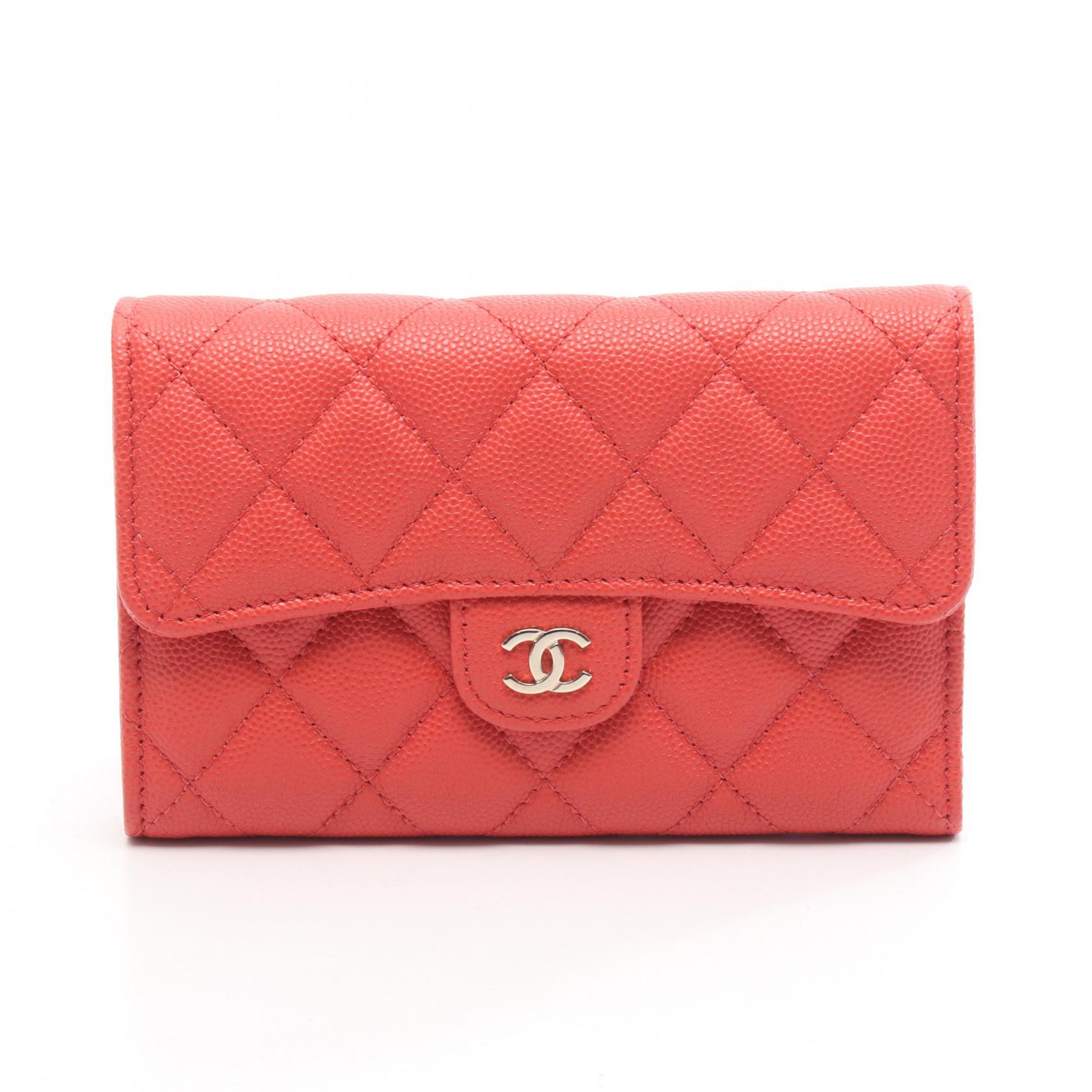 《全品5%クーポン×P5倍》シャネル CHANEL マトラッセ 三つ折り長財布 財布 レザー カーフ（牛革） レディース レッド系 【中古】