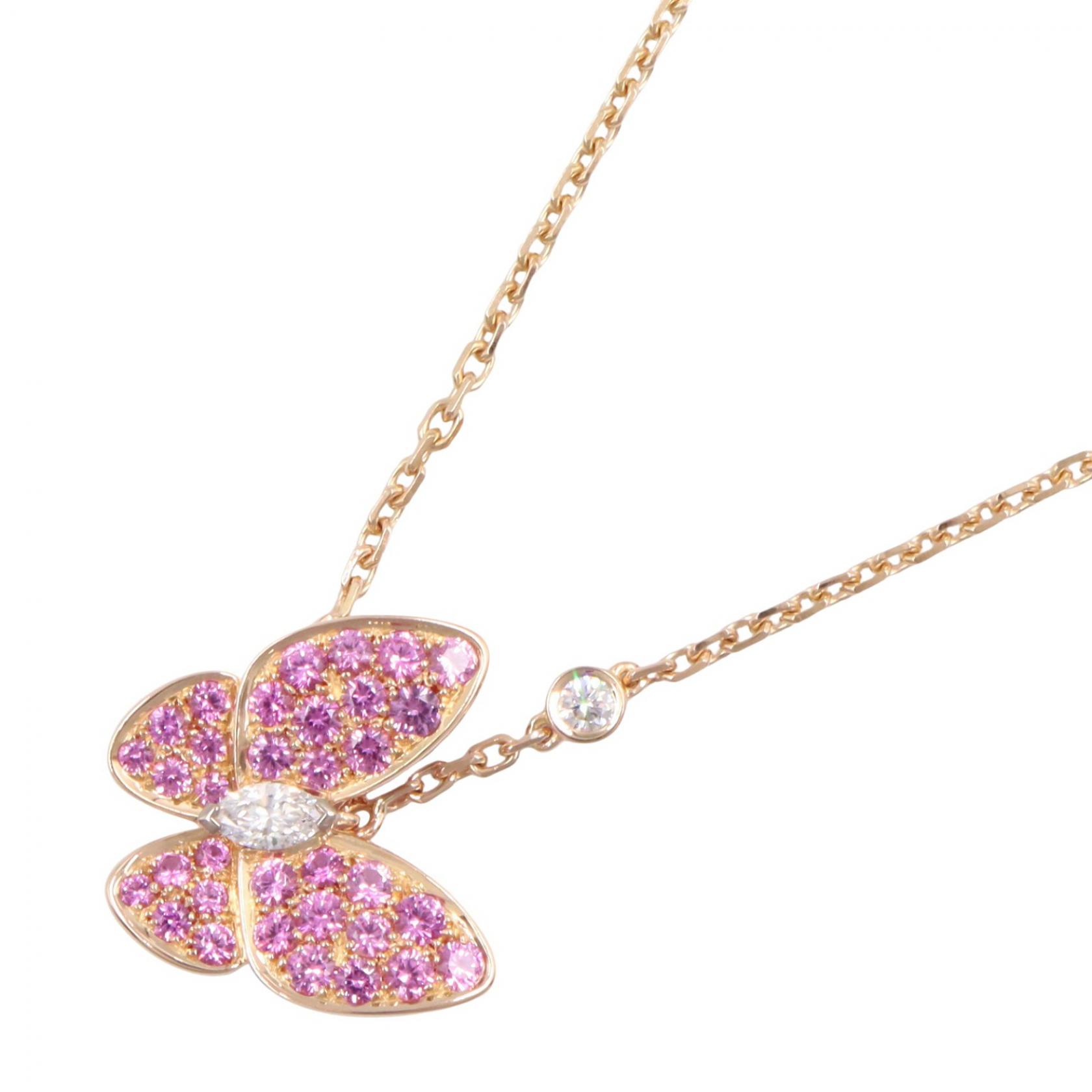 【10％OFFクーポン対象】ヴァンクリーフ＆アーペル Van Cleef & Arpels ドゥパピヨン ネックレス ネックレス ジュエリー K18PG（ピンクゴールド） ダイヤモンド ピンクサファイア レディース ゴールド系 / クリア系 / ピンク系 VCARO3M200 【中古】