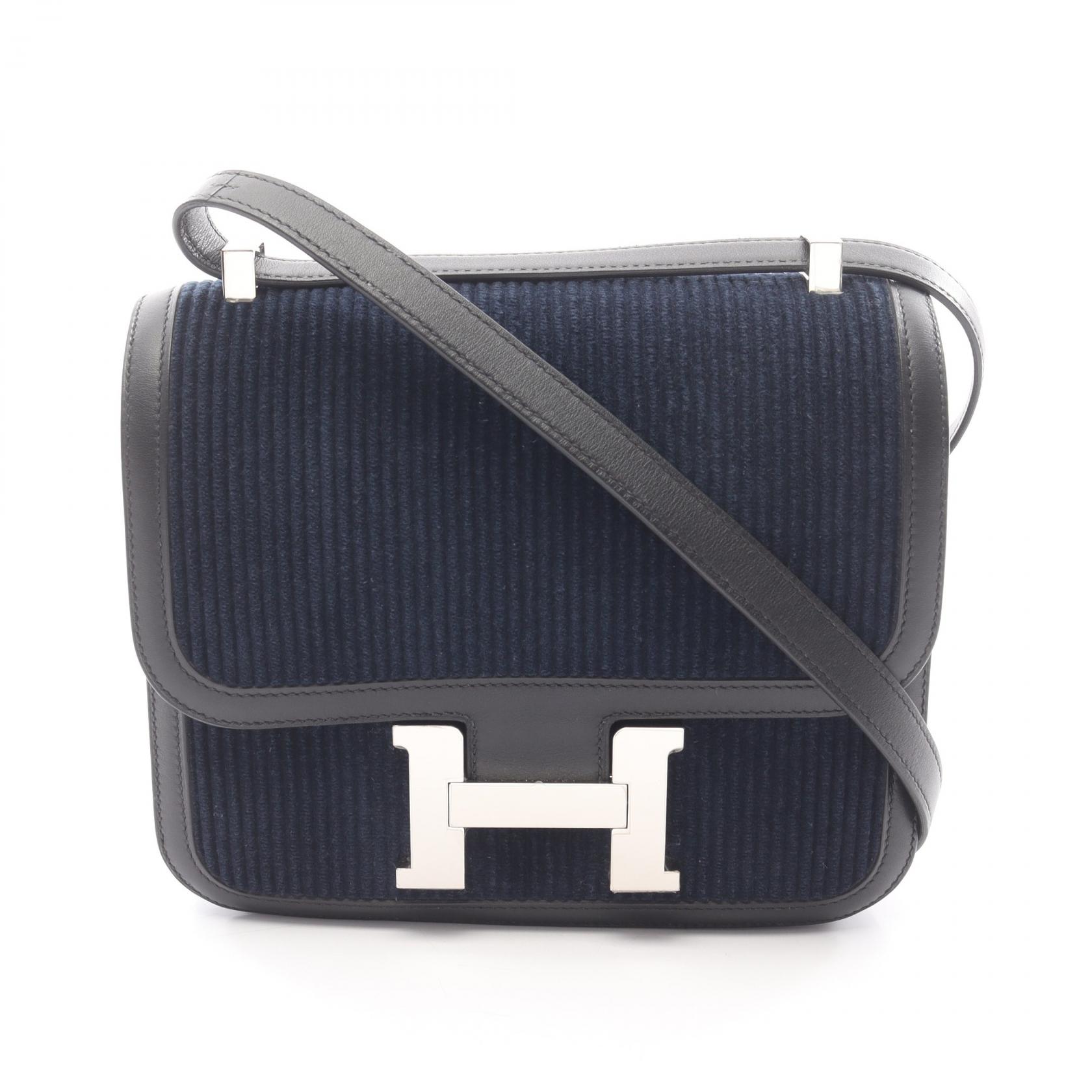 【15%OFFクーポン対象】エルメス HERMES コンスタンス3 24 ショルダーバッグ バッグ コーデュロイ / ヴォースイフト ヴォースイフト レディース ネイビー系 / ブラック系 【中古】