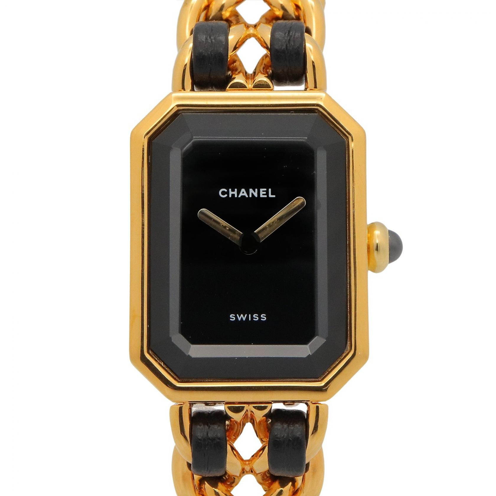 《全品5%クーポン×P5倍》シャネル CHANEL プルミエール S 腕時計 時計 GP（ゴールドメッキ） レザーベルト レディース ブラック系 H0001 【中古】 204,000円