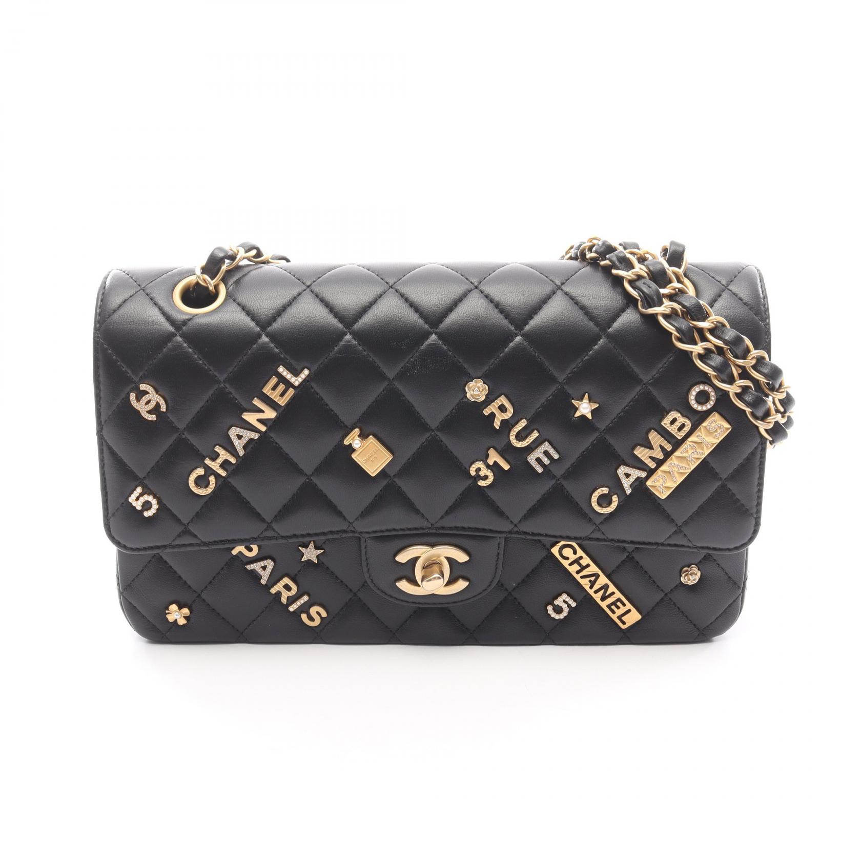 【SALE／10%OFFクーポン】シャネル CHANEL マトラッセ Wフラップ ショルダーバッグ バッグ ラムスキン（羊革） レディース ブラック系 A01112 【中古】
