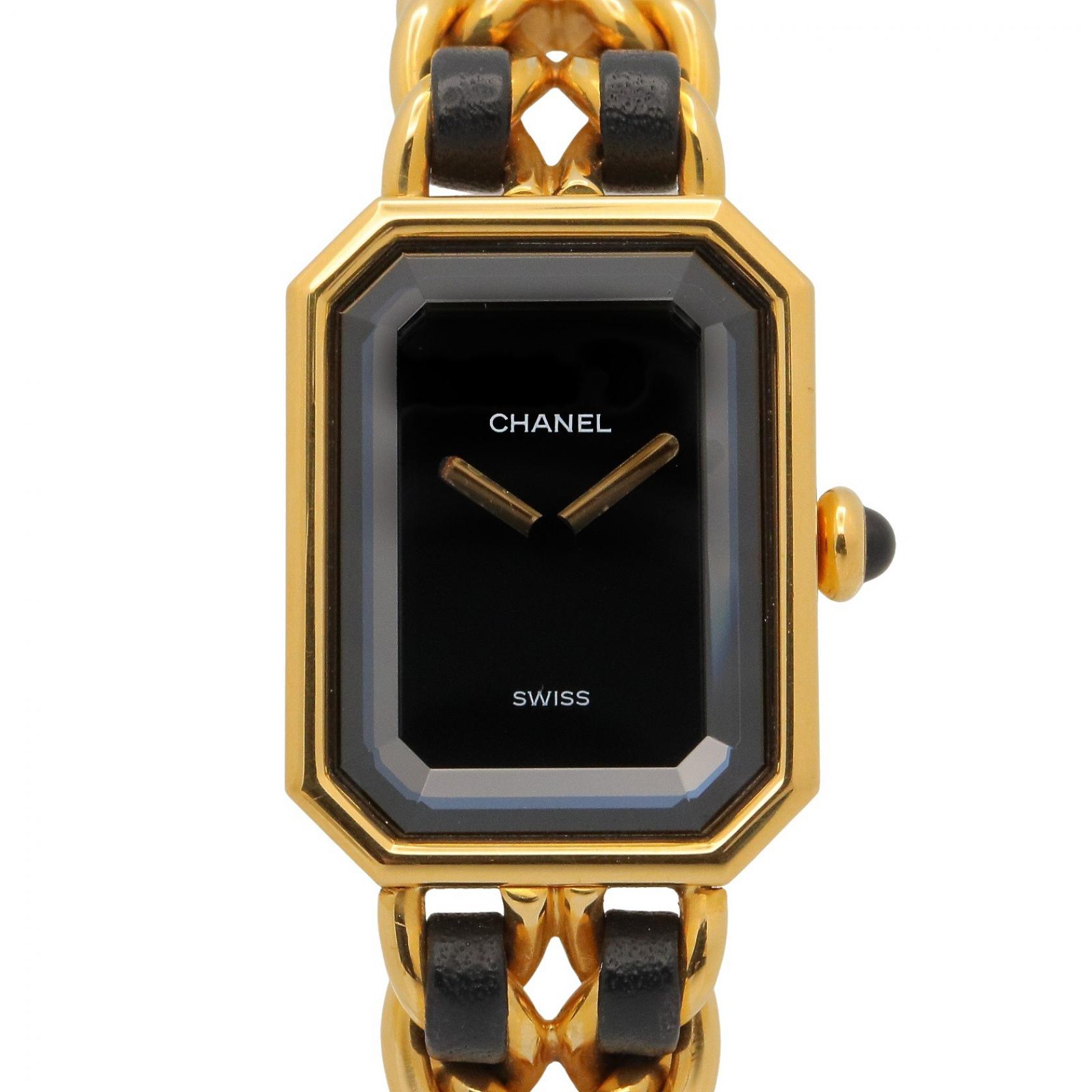 《全品5%クーポン×P5倍》シャネル CHANEL プルミエール S 腕時計 時計 GP（ゴールドメッキ） レザーベルト レディース ブラック系 H0001 【中古】