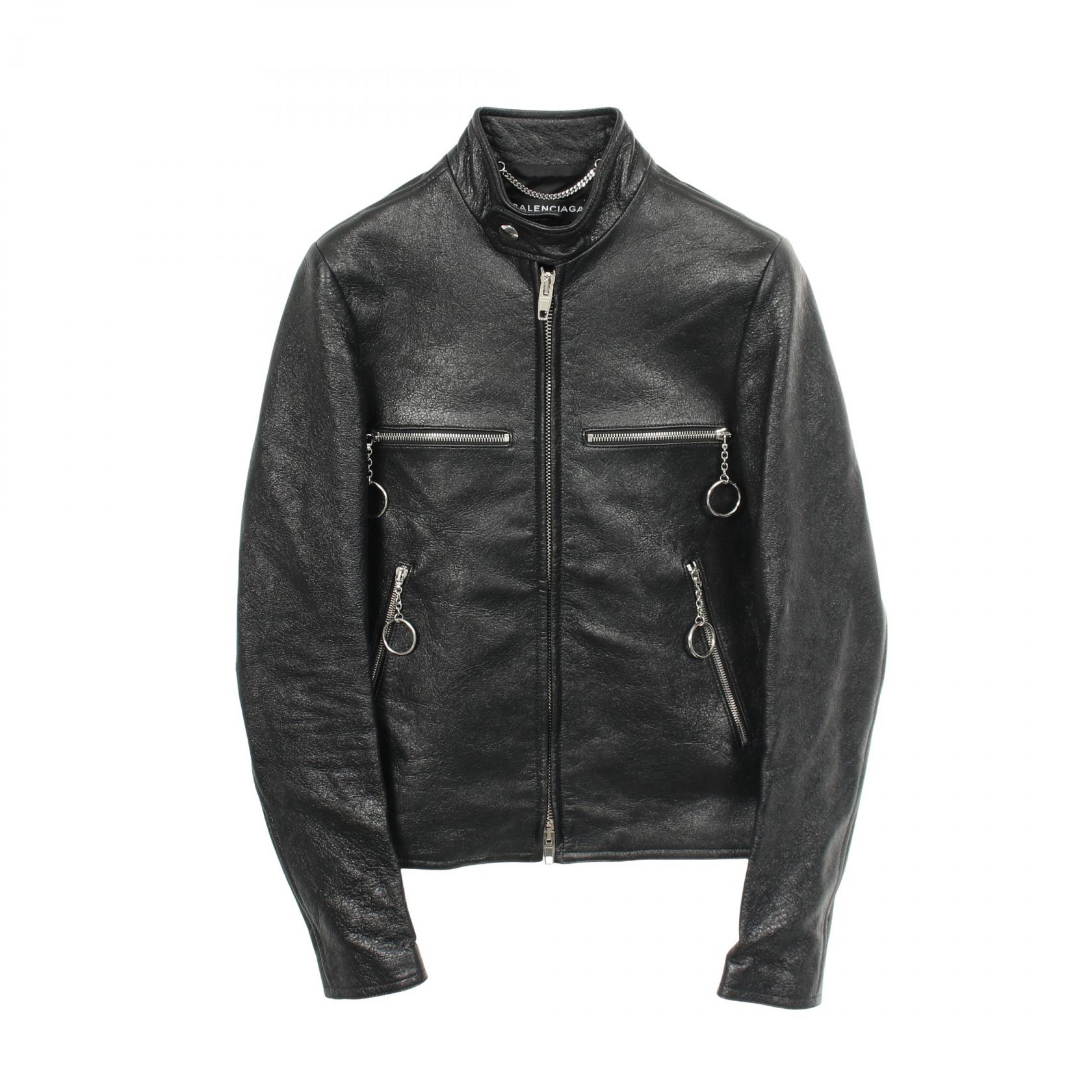 【20%OFFクーポン対象】バレンシアガ BALENCIAGA シングル ライダースジャケット 衣料品 アウター レザー メンズ ブラック系 【中古】