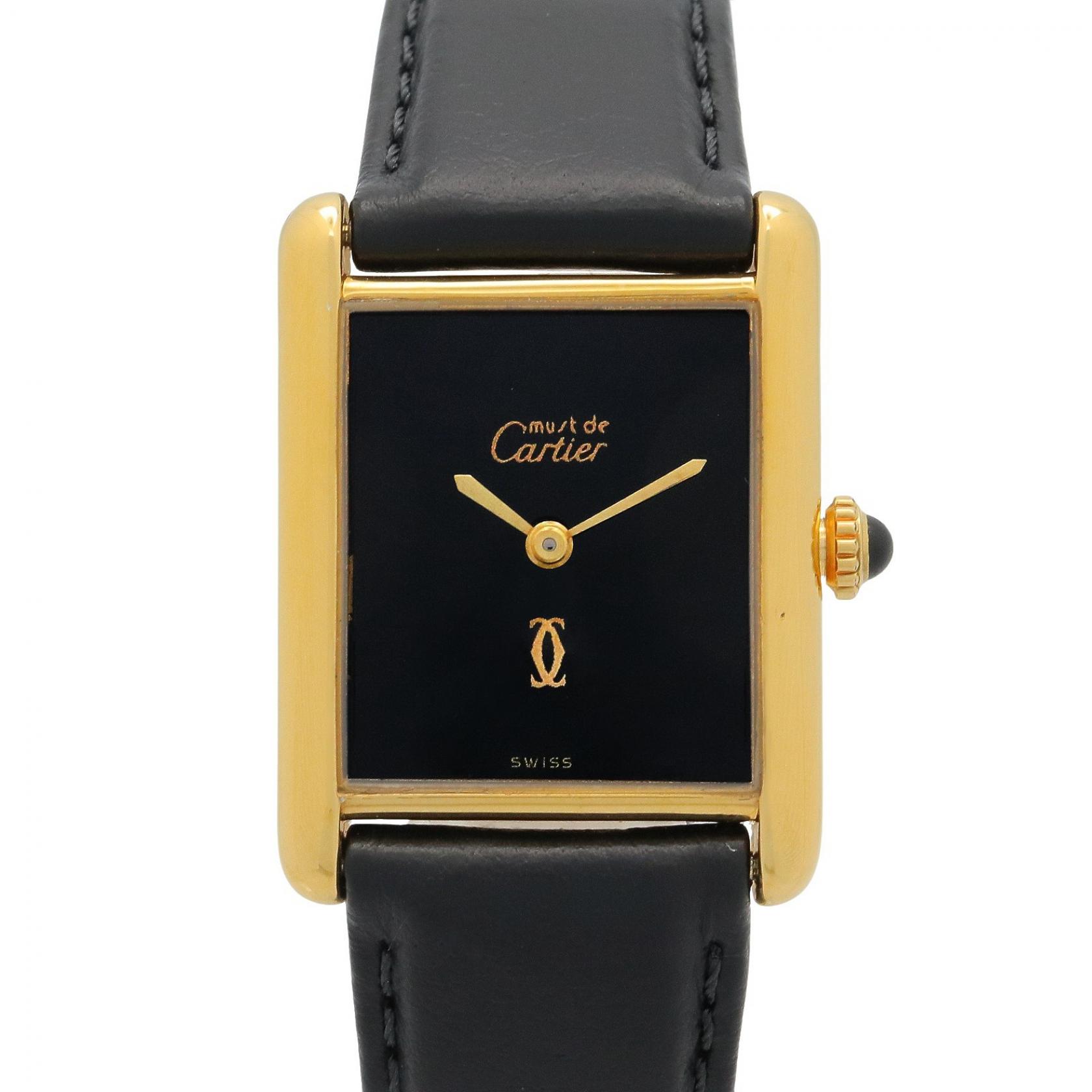 《全品5%クーポン×P5倍》カルティエ CARTIER マストタンク ヴェルメイユ LM 腕時計 時計 GP（ゴールドメッキ） レザーベルト ボーイズ ブラック系 6 【中古】