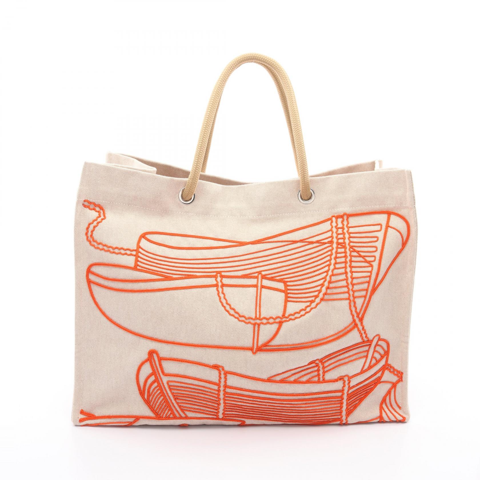 ≪15%OFFクーポン 7/19 20時～7/26 9:59≫エルメス HERMES ビーチバッグ タラサ トートバッグ バッグ キャンバス レディース ベージュ系 / オレンジ系 【中古】｜Mike Museum
