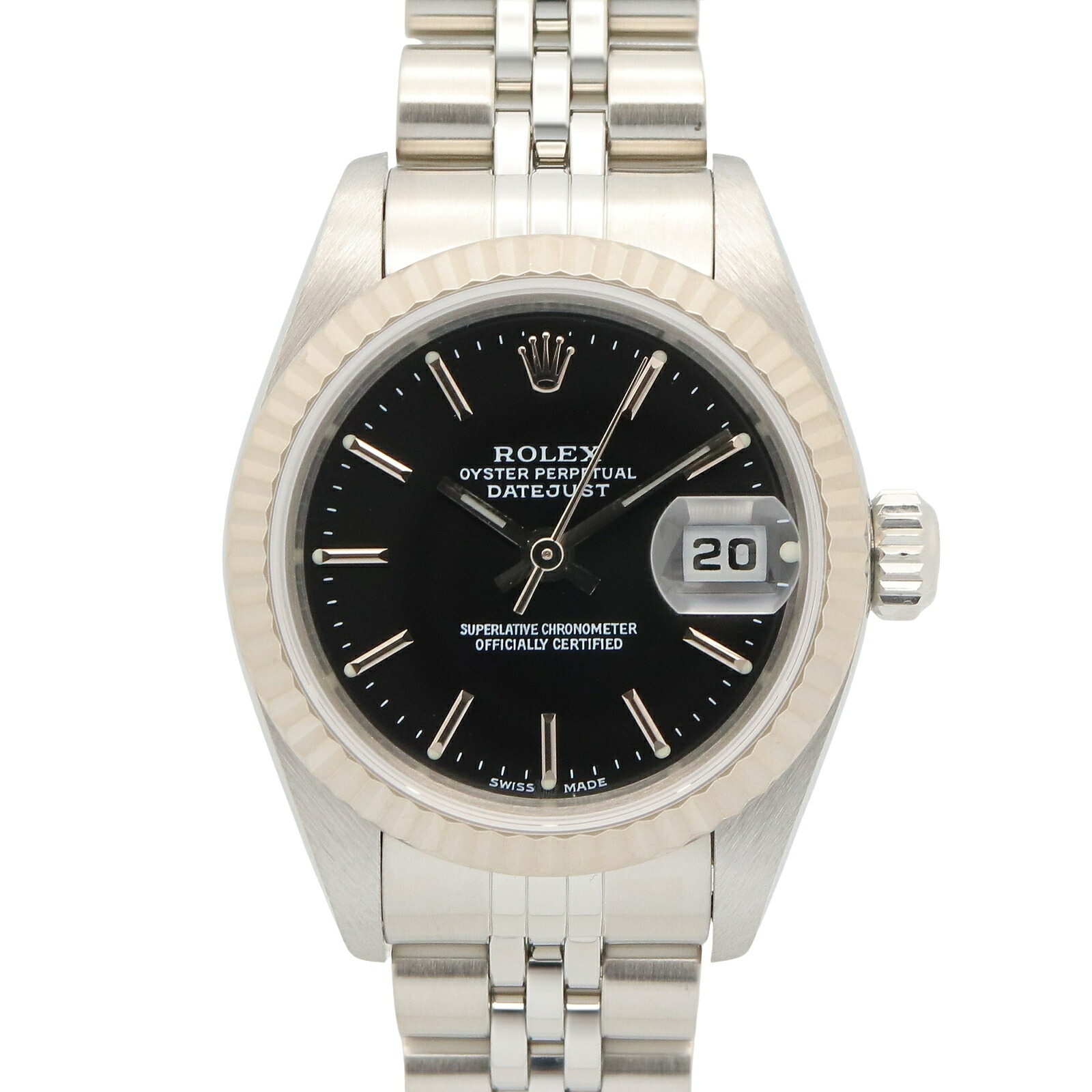 ≪10%OFFクーポン 7/19 20時～7/26 9:59≫ロレックス ROLEX デイトジャスト P番 腕時計 時計 K18WG（ホワイトゴールド） ステンレススチール レディース ブラック系 バー 79174 【中古】｜Mike Museum 440,000円