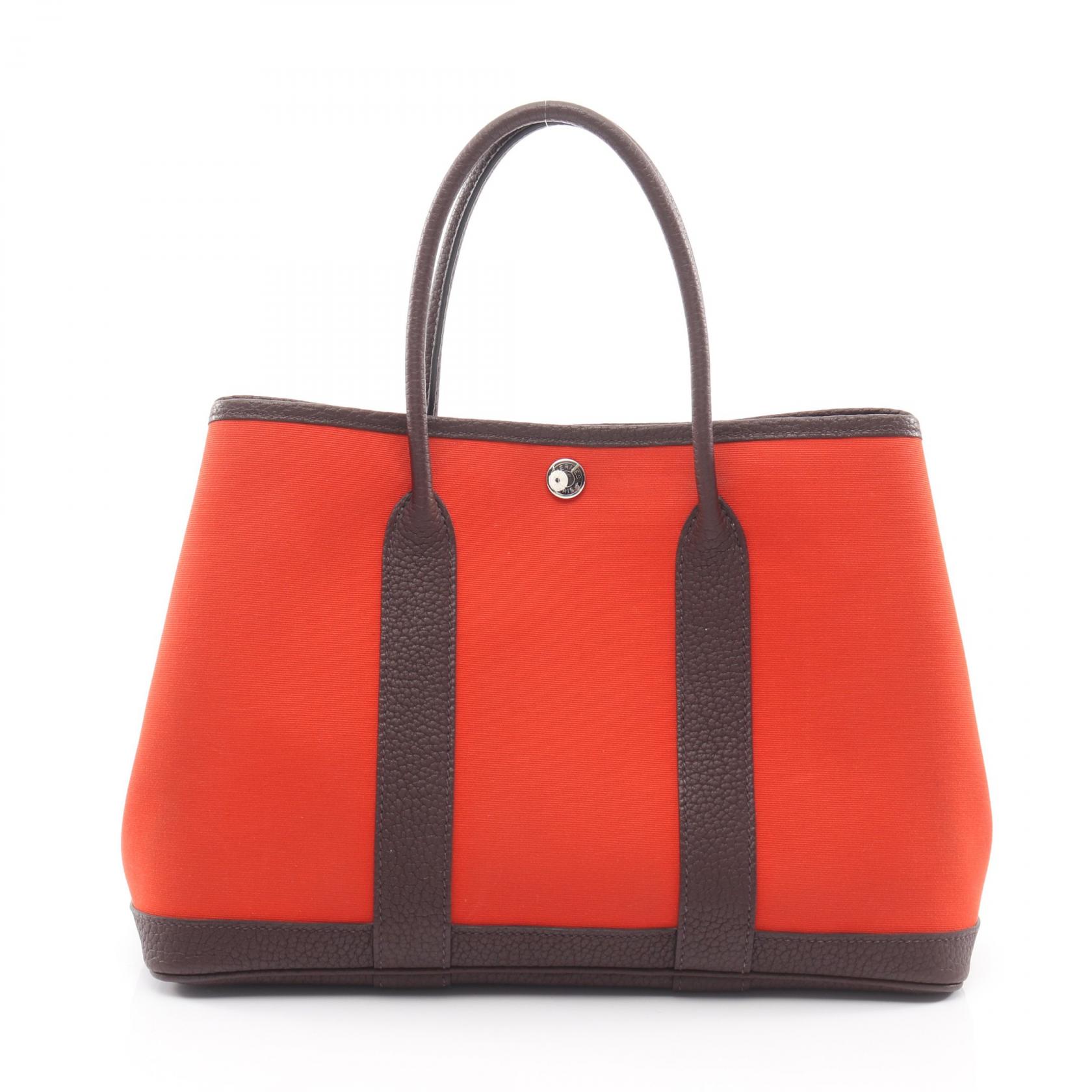 【15%OFFクーポン対象】エルメス HERMES ガーデンパーティTPM トートバッグ バッグ キャンバス ネゴンダ トワルオフィシエ レディース レッド系 / ブラウン系 / オランジュメカノ 【中古】 220,500円