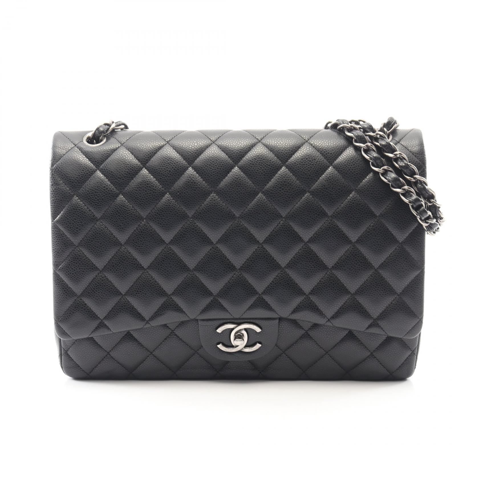 シャネル CHANEL デカマトラッセ34 Wフラップ ショルダーバッグ バッグ レザー グレインドカーフスキン レディース ブラック系 【中古】