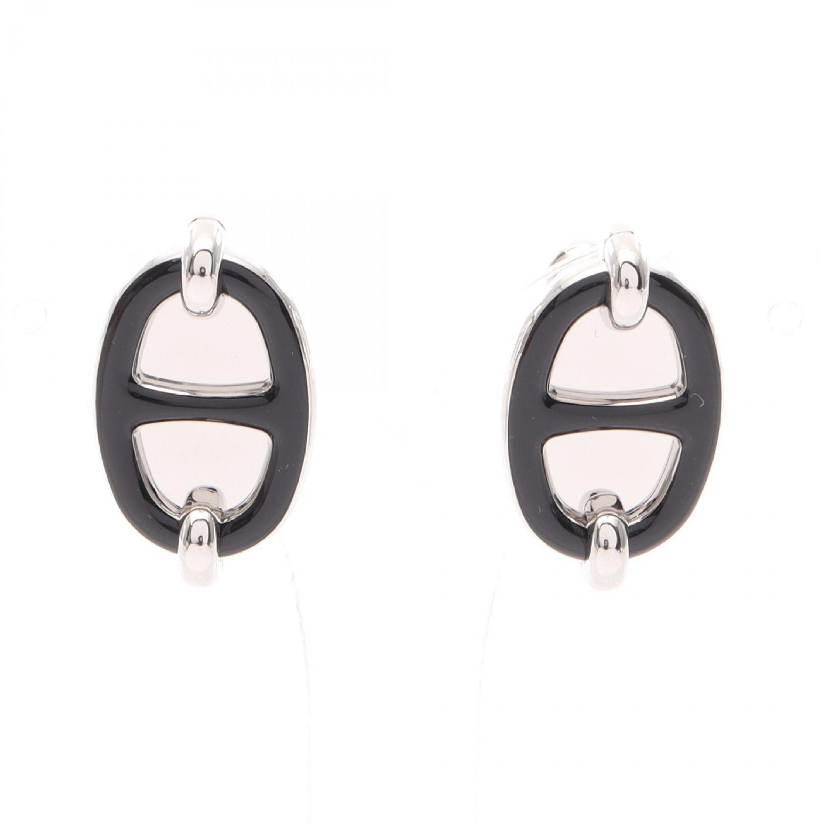 【15%OFFクーポン対象】エルメス HERMES ミニ マイヨン ピアス ピアス ジュエリー ステンレススチール レディース シルバー系 / ブラック系 ST0254 【中古】