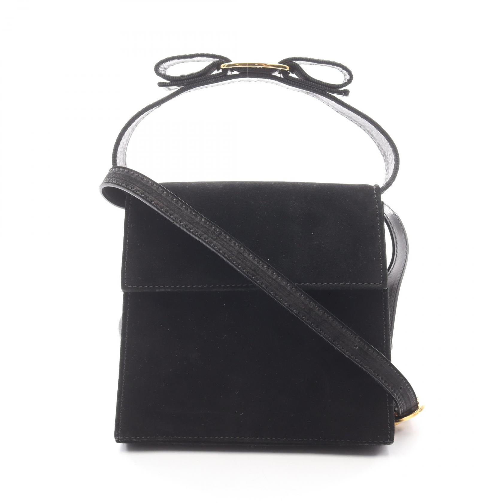【ポイント5倍／～4/10(金)23:59】サルヴァトーレフェラガモ Salvatore Ferragamo ヴァラリボン 2WAY ハンドバッグ バッグ スウェード レディース ブラック系 21 3104 【中古】