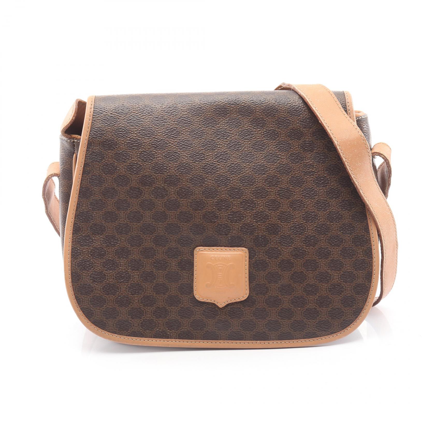 《全品5%クーポン×P5倍》セリーヌ CELINE マカダム ショルダーバッグ バッグ PVCコーティングキャンバス レザー レディース ブラウン系 【中古】