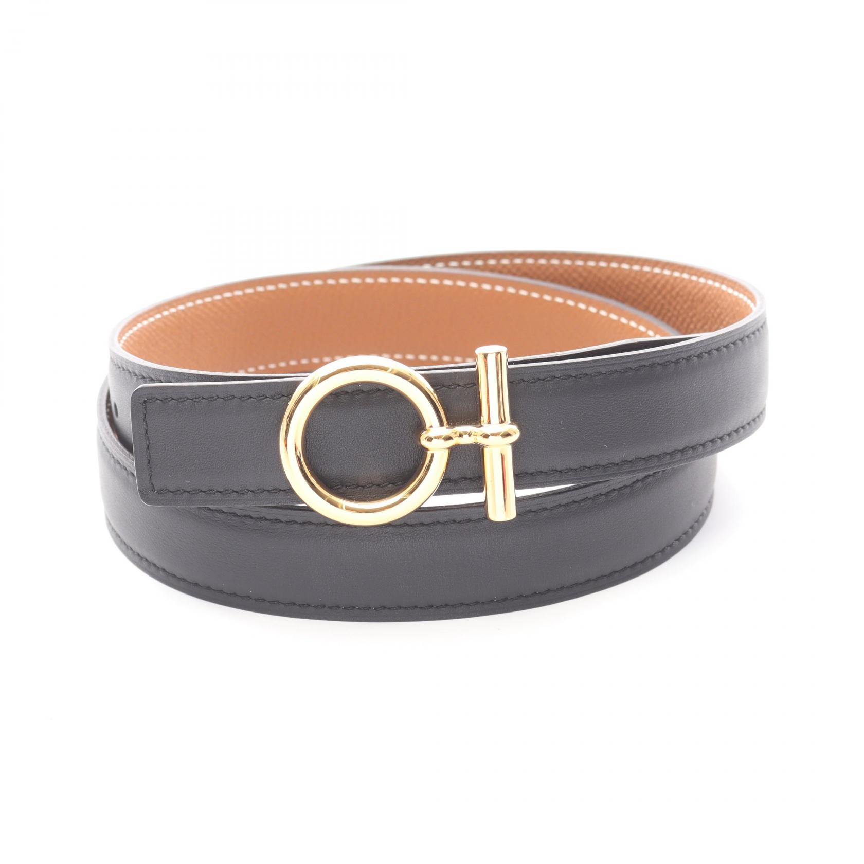 【15%OFFクーポン対象】エルメス HERMES フロ ゴールド ベルト 衣料品 レザー ヴォーエプソン / ヴォースイフト ヴォーエプソン メンズ レディース ゴールド系 / ブラック系 【中古】