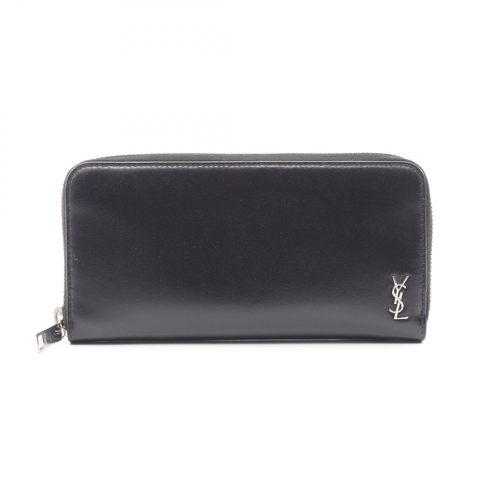 【15%OFFクーポン対象】サンローランパリ SAINT LAURENT PARIS カサンドラ ラウンド長財布 財布 レザー メンズ ブラック系 630201 【中古】