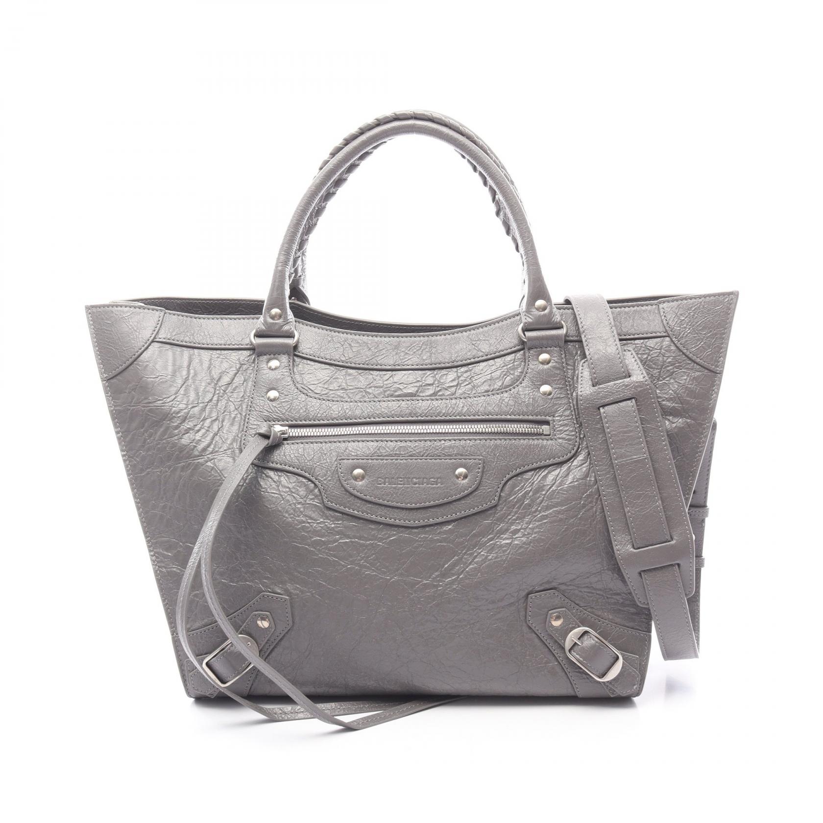 バレンシアガ BALENCIAGA ネオ クラシック L アップサイドダウン イーストウエスト 2WAY トートバッグ バッグ レザー レディース グレー系 【中古】