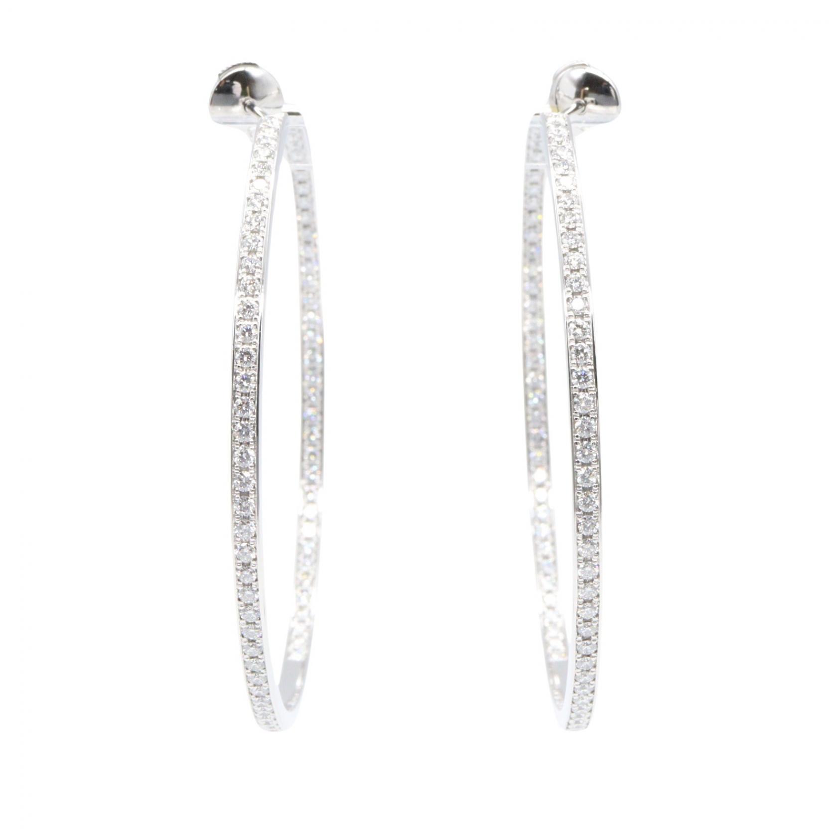 【10％OFFクーポン対象】カルティエ CARTIER フープダイヤ ピアス ピアス ジュエリー K18WG（ホワイトゴールド） ダイヤモンド レディース シルバー系 / クリア系 【中古】