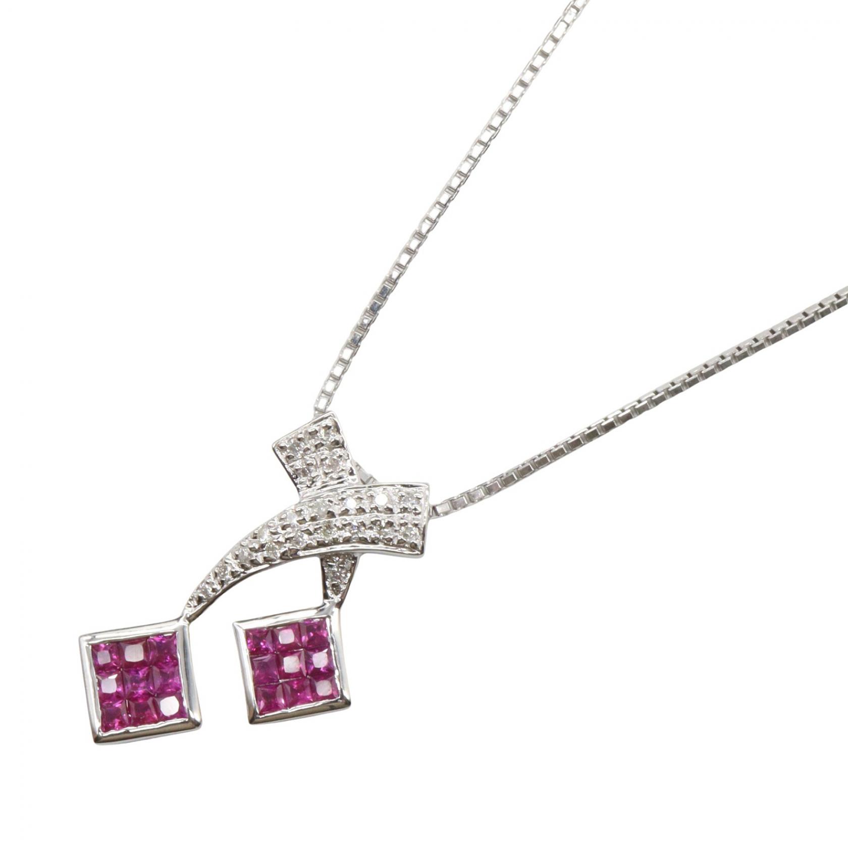 ジュエリー JEWELRY ルビー ダイヤモンド ネックレス ネックレス ジュエリー K18WG（ホワイトゴールド） ダイヤモンド ルビー レディース シルバー系 / レッド系 / クリア系 ﾙﾋﾞｰ 6.9g 【中古】