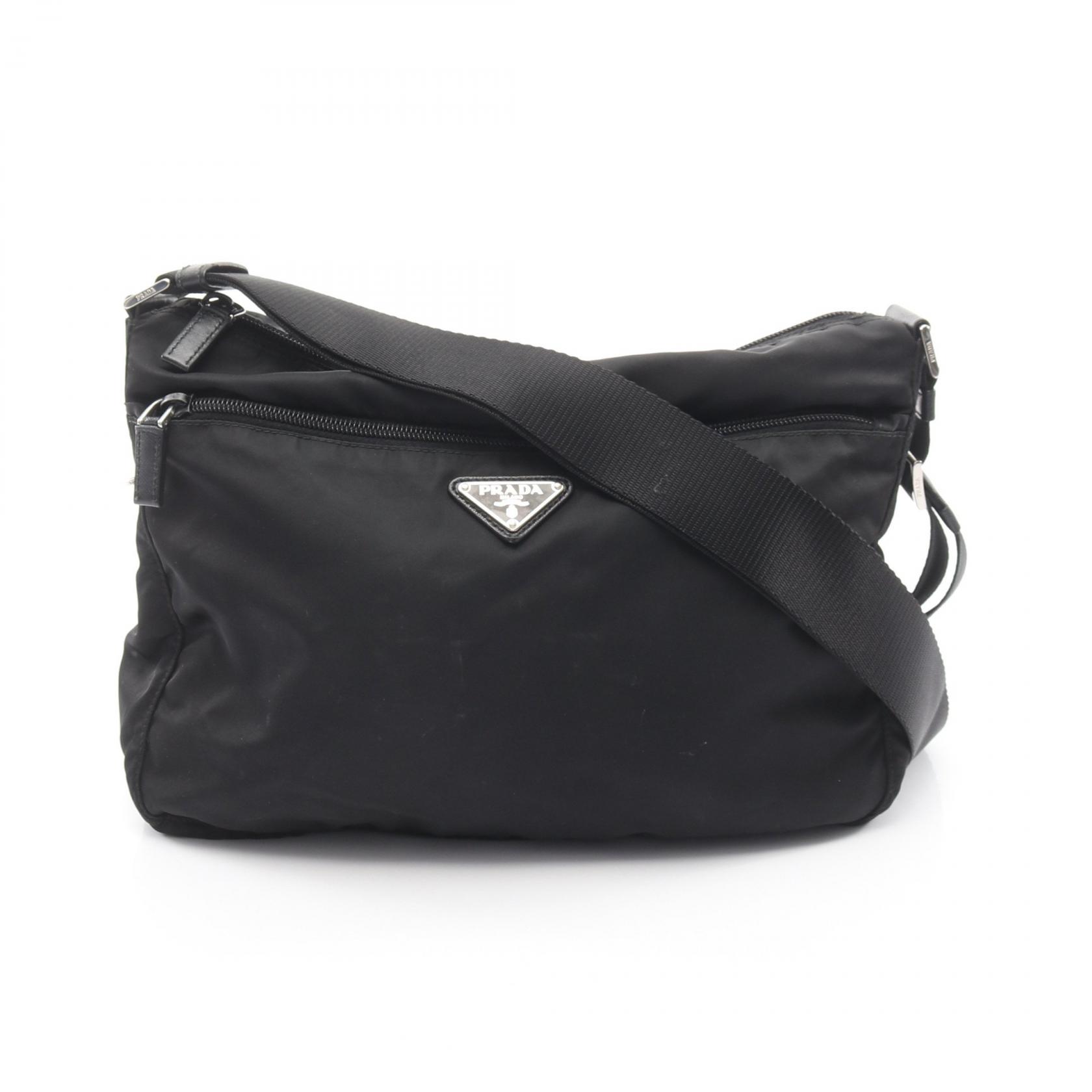 プラダ PRADA トライアングルロゴ ショルダーバッグ バッグ ナイロン サフィアーノレザー レディース ブラック系 【中古】