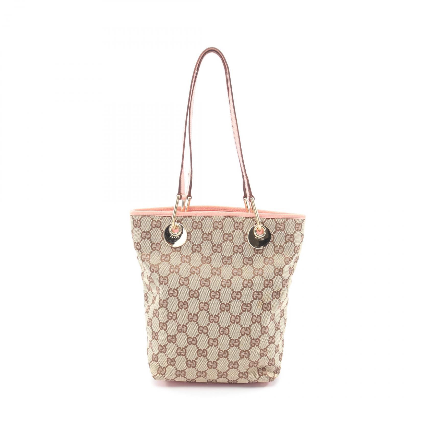 ≪15%OFFクーポン 7/19 20時～7/26 9:59≫グッチ GUCCI GGキャンバス トートバッグ バッグ キャンバス レザー レディース ベージュ系 / ピンク系 120840 【中古】｜Mike Museum