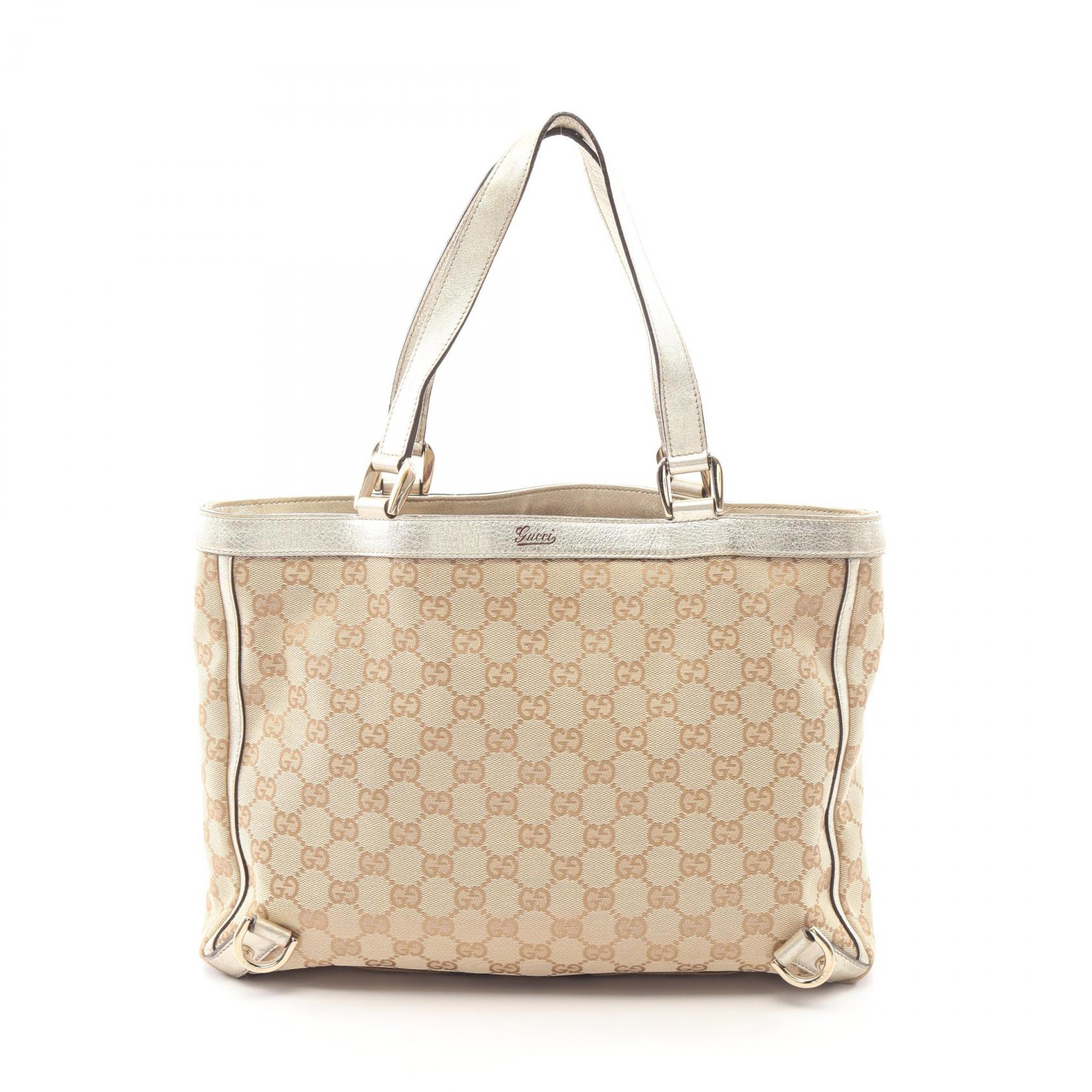 ≪15%OFFクーポン 7/19 20時~7/26 9:59≫グッチ GUCCI アビー GGキャンバス トートバッグ バッグ キャンバス レザー レディース ベージュ系 / シルバー系 170004 【中古】|Mike Museum
