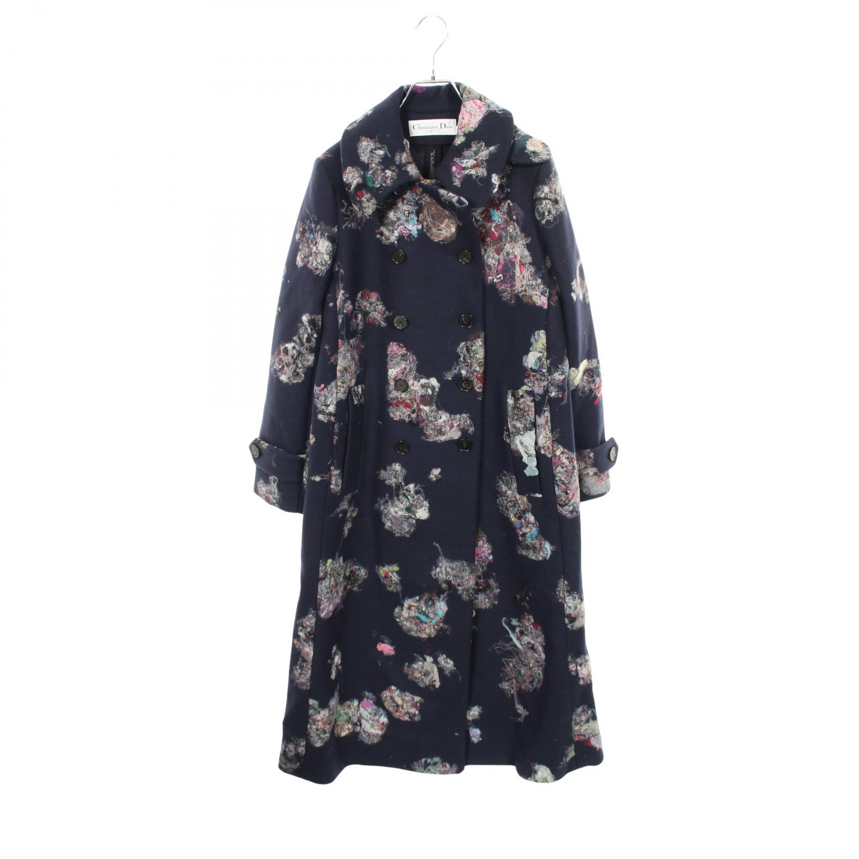 【SALE／2万円OFFクーポン】クリスチャンディオール Christian Dior 総柄 ダブルブレスト ステンカラーコート 衣料品 アウター ウール カシミヤ レディース ネイビー系 / マルチカラー 151M53A1149 【中古】