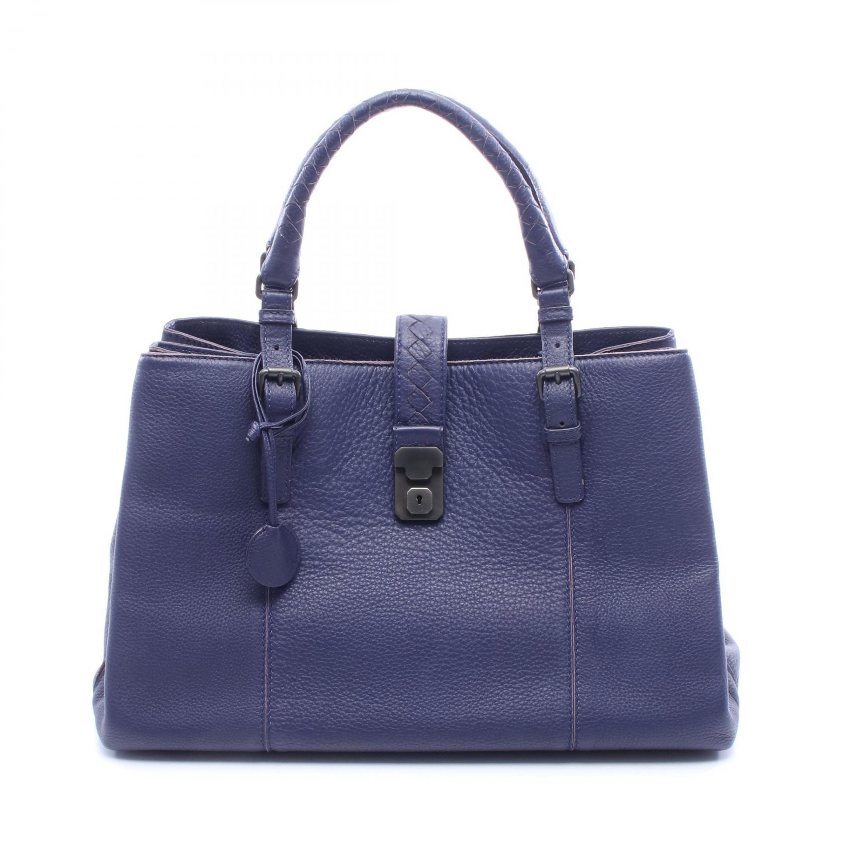 【P5倍&times;5%クーポン｜7/29 20時～8/2 23:59】ボッテガヴェネタ BOTTEGA VENETA ローマバッグ ミディアム ハンドバッグ バッグ レザー レディース ネイビー系 【中古】｜Mike Museum