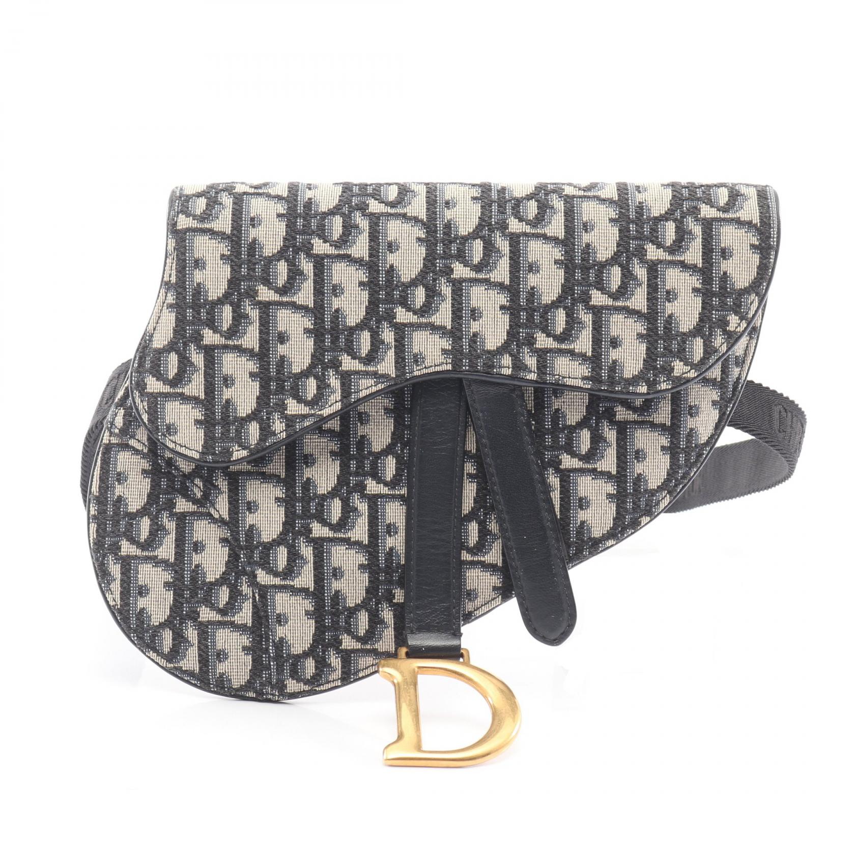 ≪10%OFFクーポン 7/19 20時~7/26 9:59≫ディオール Dior サドル フラット ベルトポーチ オブリークジャカード ウエストバッグ ボディバッグ バッグ キャンバス レザー レディース ベージュ系 / ネイビー系 【中古】|Mike Museum