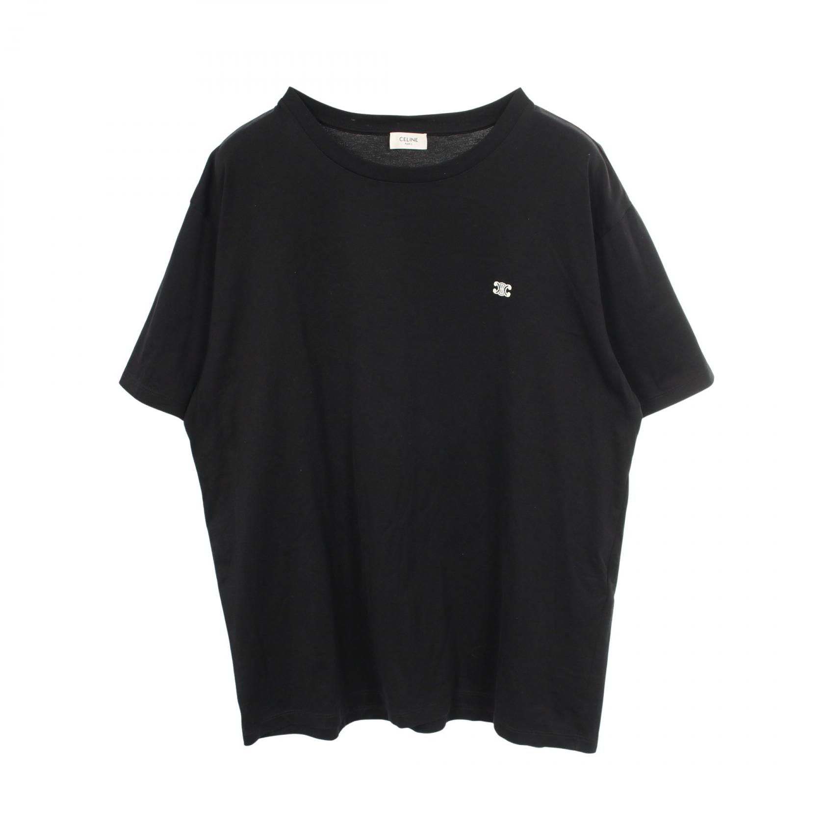 ≪10%OFFクーポン 7/19 20時~7/26 9:59≫セリーヌ CELINE トリオンフ ルーズ 半袖Tシャツ 衣料品 トップス コットン レディース ブラック系 【中古】|Mike Museum