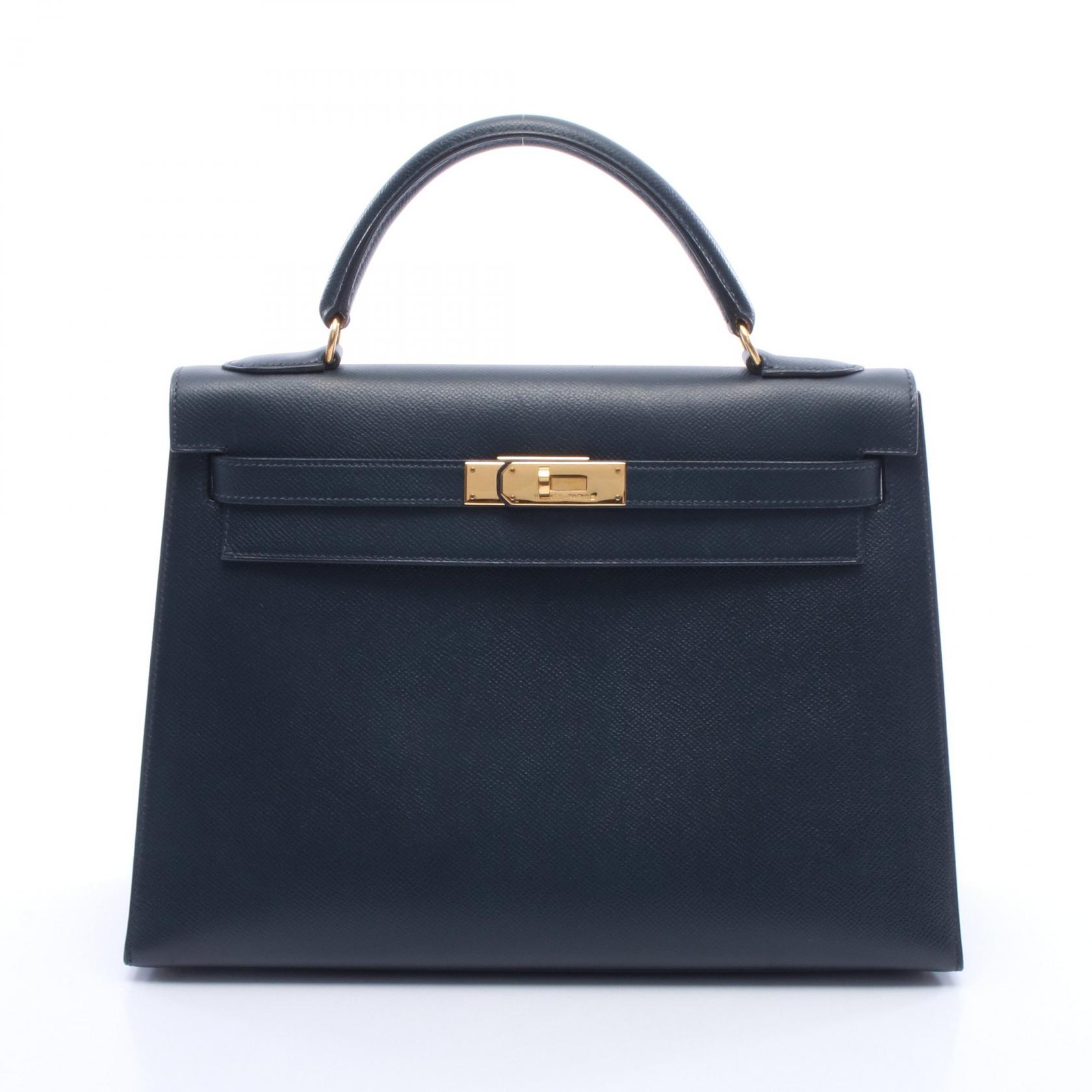 ≪10%OFFクーポン 7/19 20時～7/26 9:59≫エルメス HERMES ケリー32 外縫い 2WAY ハンドバッグ バッグ レザー クシュベル レディース ネイビー系 【中古】｜Mike Museum