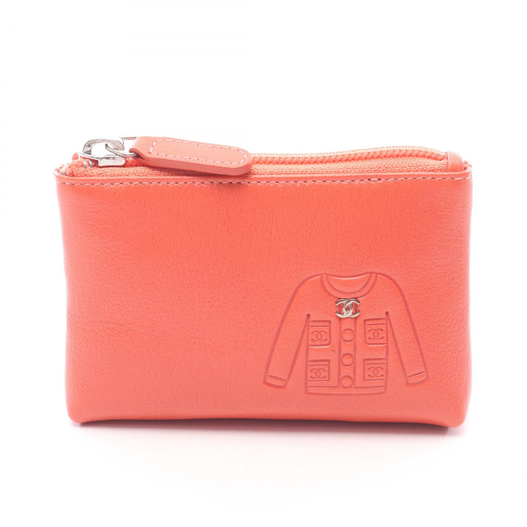 《全品5%クーポン×P5倍》シャネル CHANEL ココマーク キーリング付き コインケース 財布 レザー レディース オレンジ系 【中古】