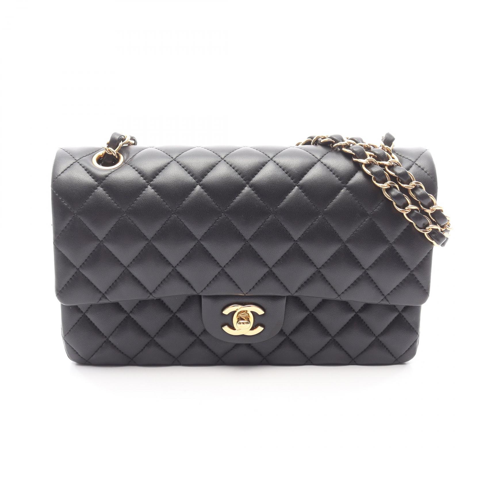 《全品5%クーポン×P5倍》シャネル CHANEL マトラッセ Wフラップ ショルダーバッグ バッグ ラムスキン（羊革） レディース ブラック系 【中古】