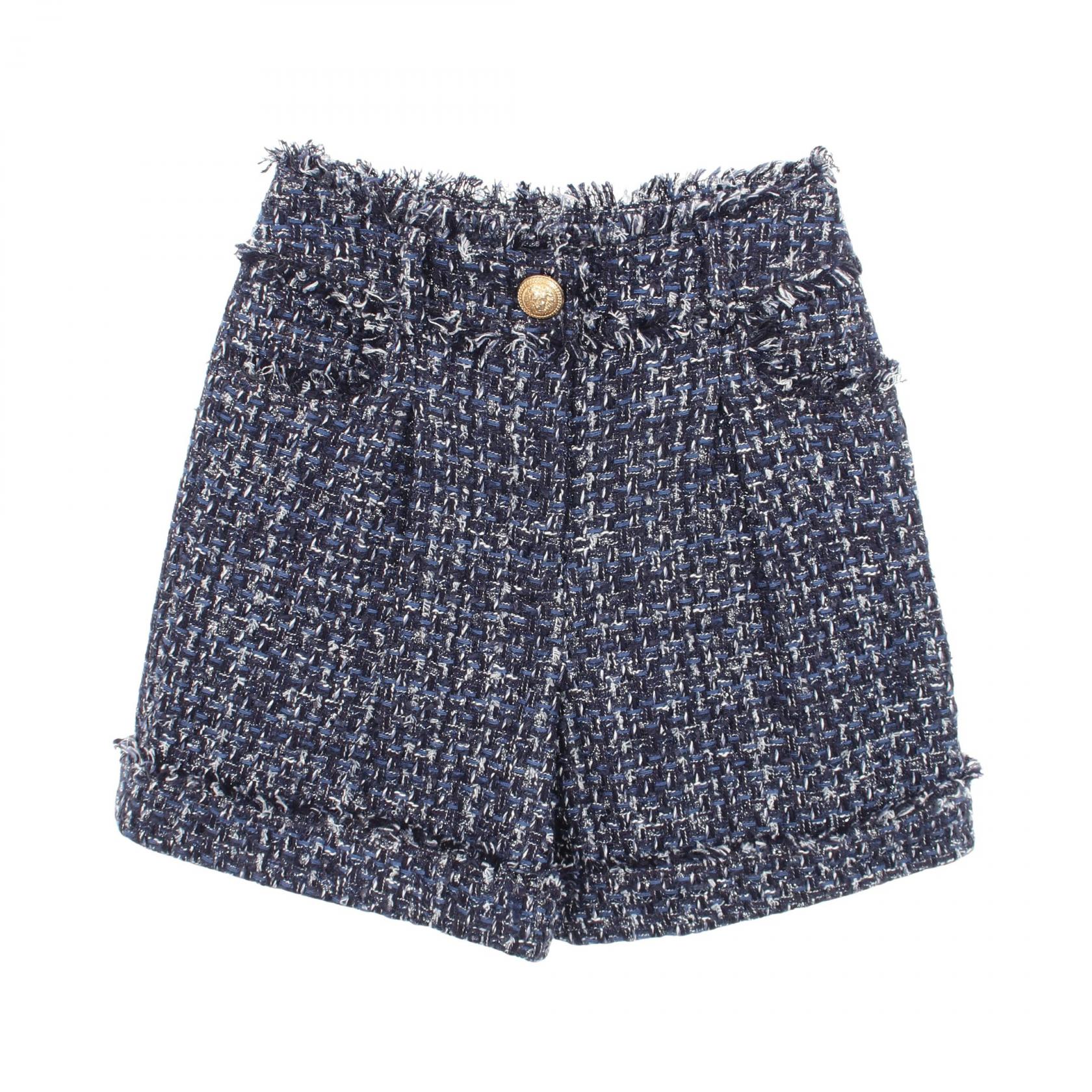 バルマン BALMAIN ブークレツイード パンツ 衣料品 ボトムス コットン レディース ネイビー系 【中古】
