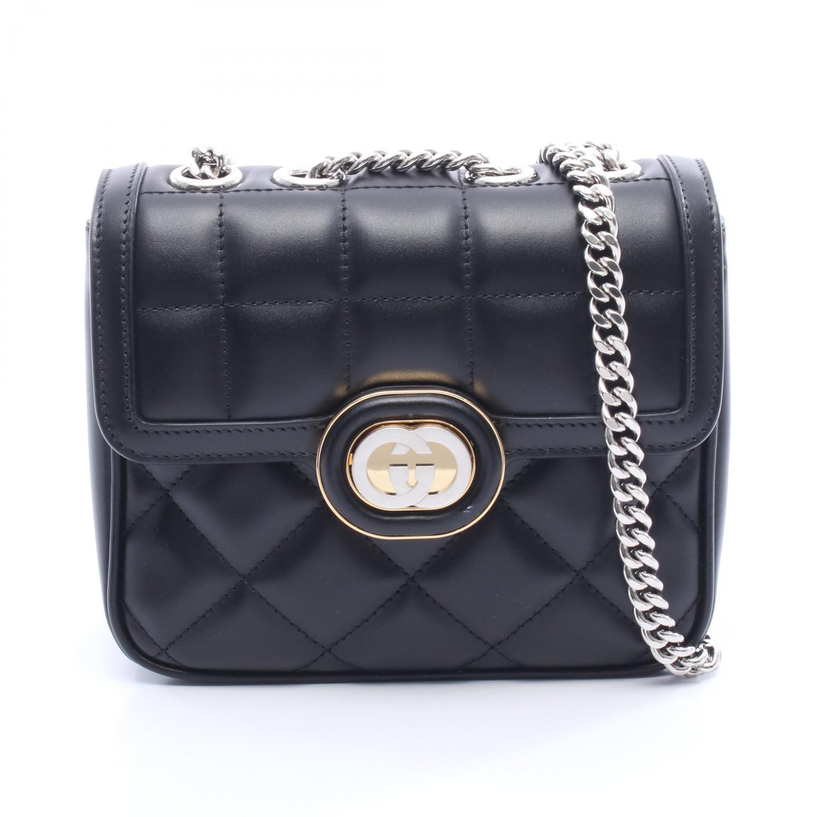 《全品5%クーポン×P5倍》グッチ GUCCI デコ ミニ インターロッキングG ショルダーバッグ バッグ レザー レディース ブラック系 741457 【中古】