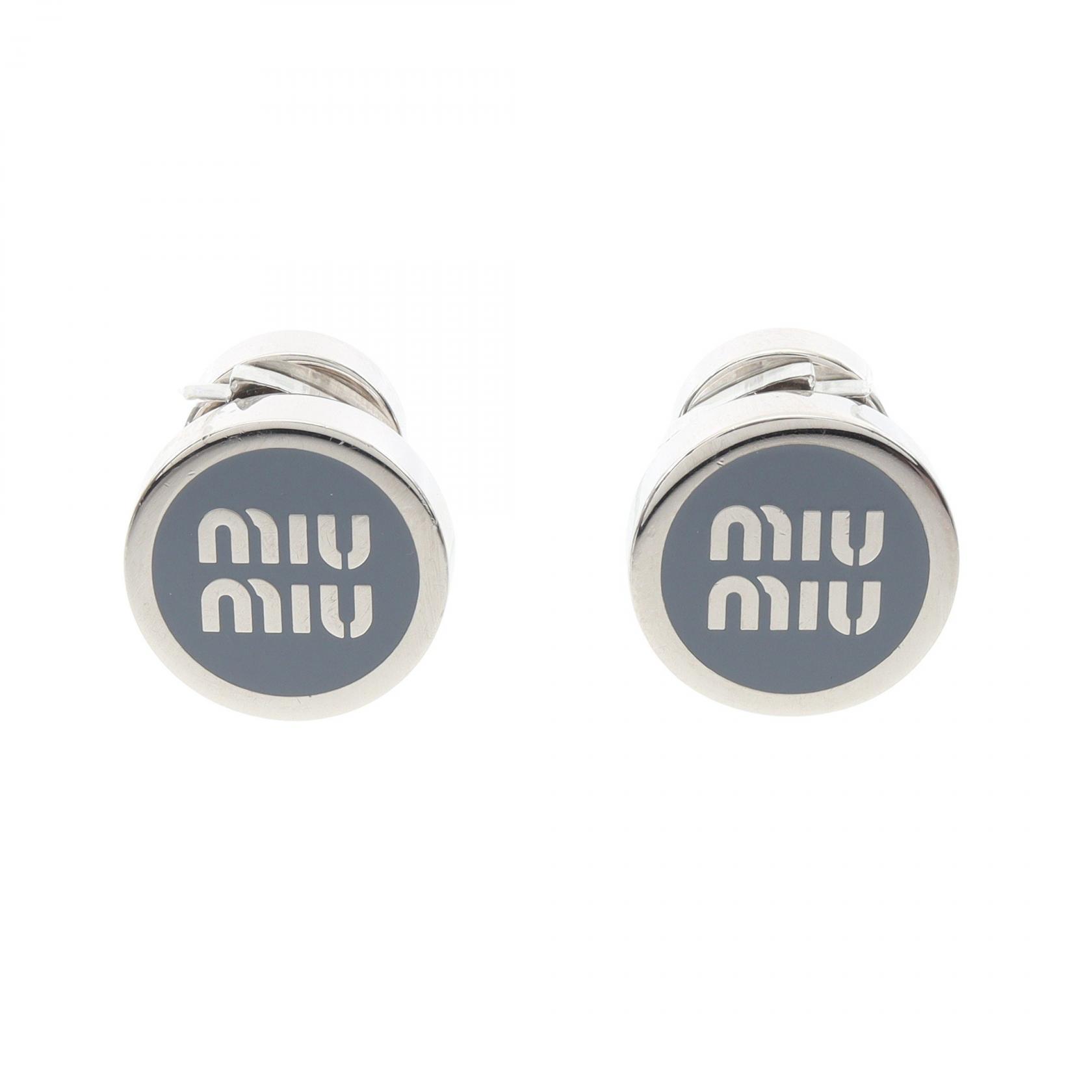 ≪10%OFFクーポン 7/19 20時~7/26 9:59≫ミュウ ミュウ Miu Miu ロゴ ピアス ジュエリー ステンレススチール エナメル レディース シルバー系 / ブルー系 【中古】|Mike Museum